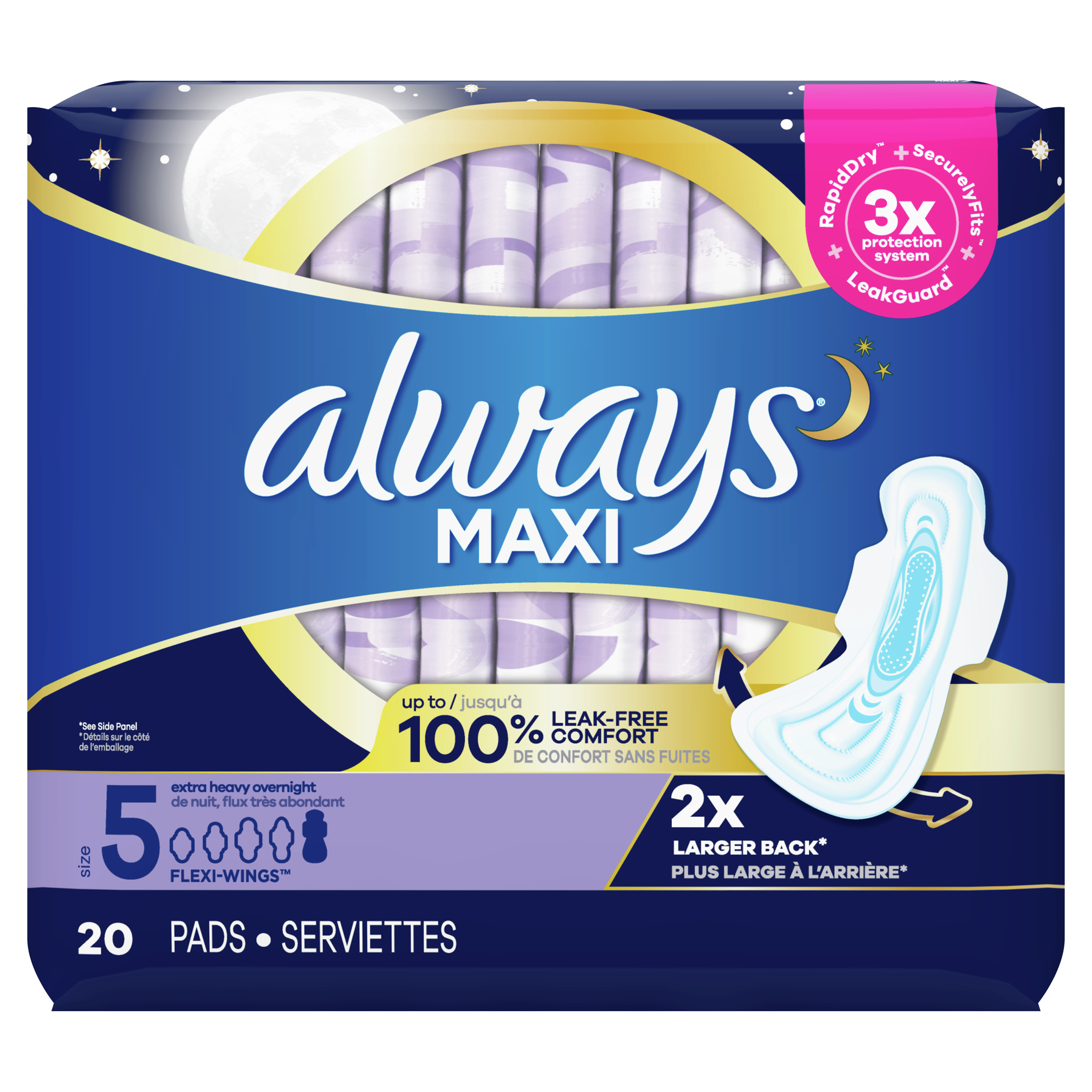 4 Pack Always Extra Heavy Overnight Maxi Pads with Flexi-Wings - 20 Count Ea Ever Ready First Aid