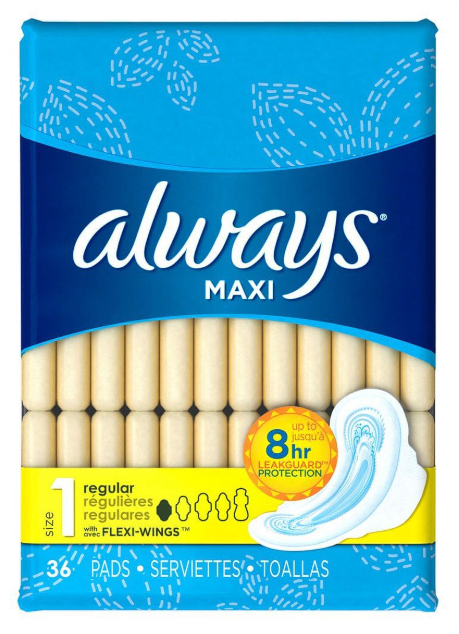 Always Maxi Size 1 Regular Pads with Flexi Wings, 36 Count Always