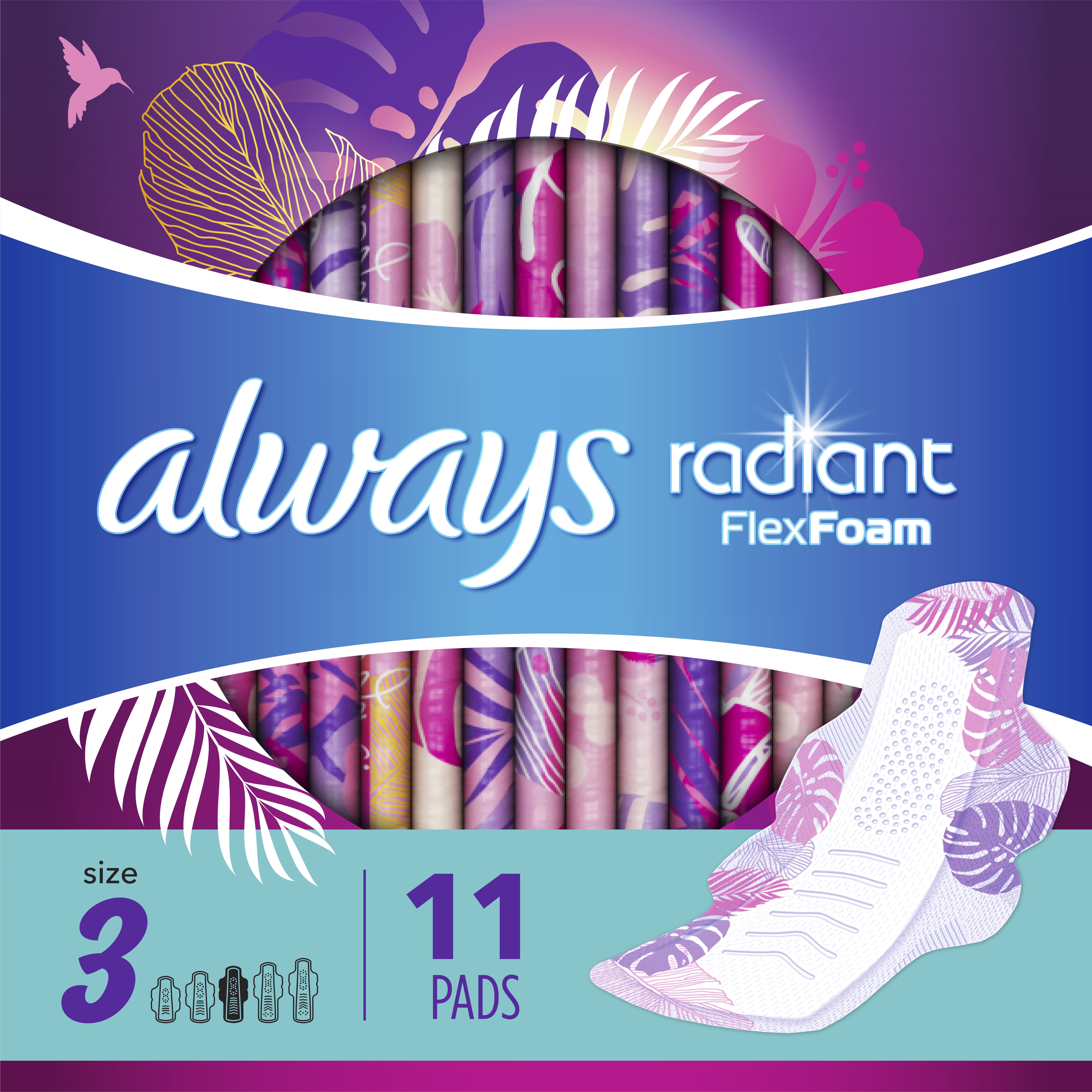 Always Radiant Extra Heavy Flow Pads with Wings, Light Clean Scent, Size 3, 11 Ct Always