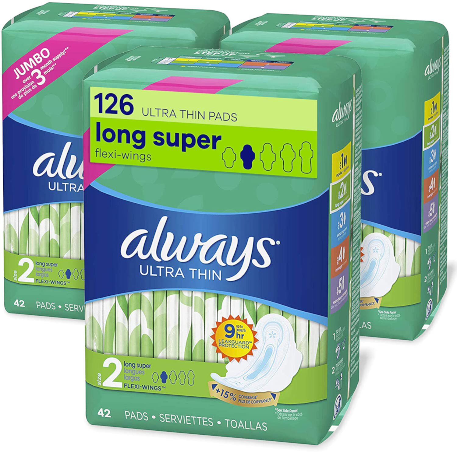 Always Ultra Thin Feminine Pads with Wings for Women, Super Absorbency, Unscented, Size 2 (126 Count) Always