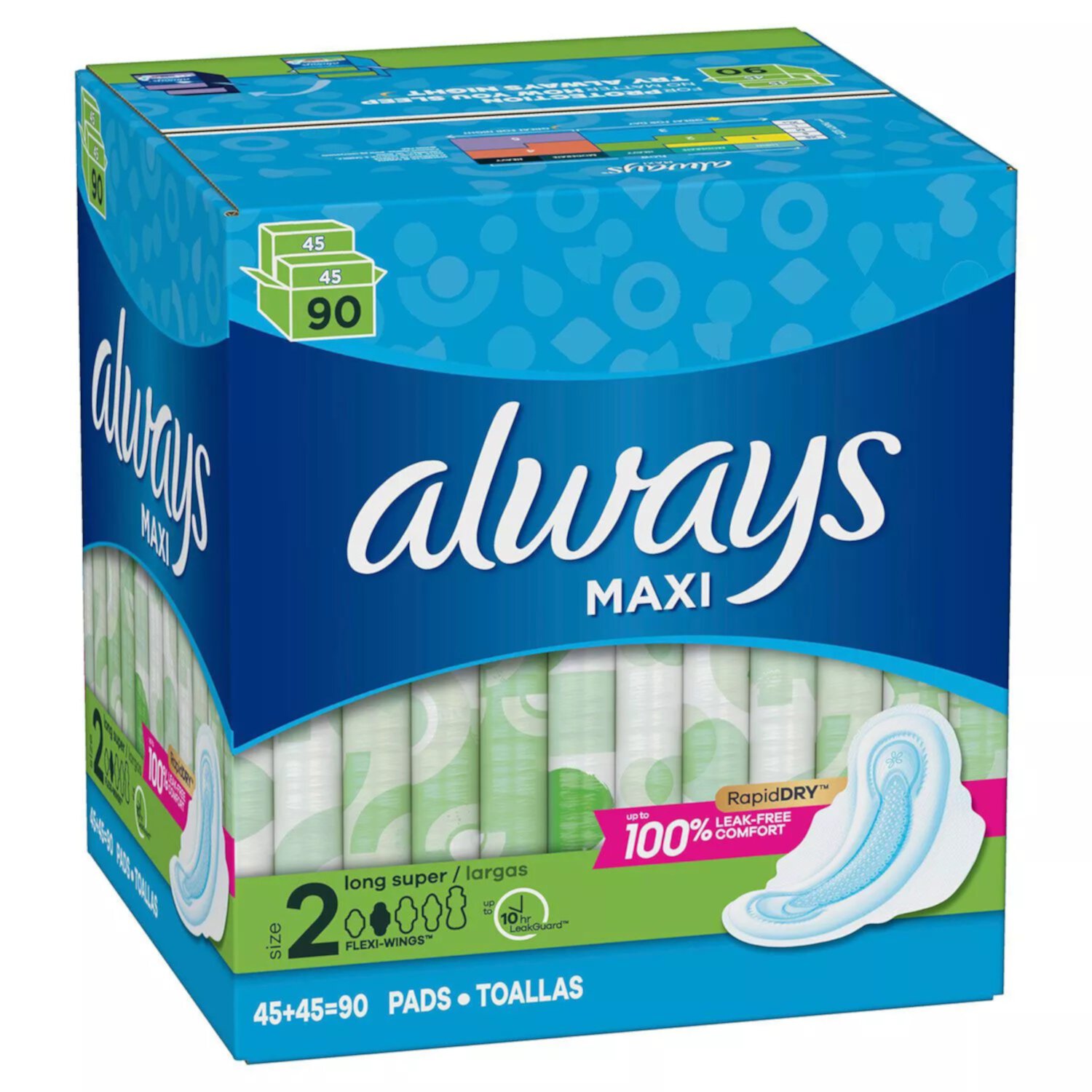 Always Maxi Size 2 Long Super Pads with Wings (90 ct.) Always