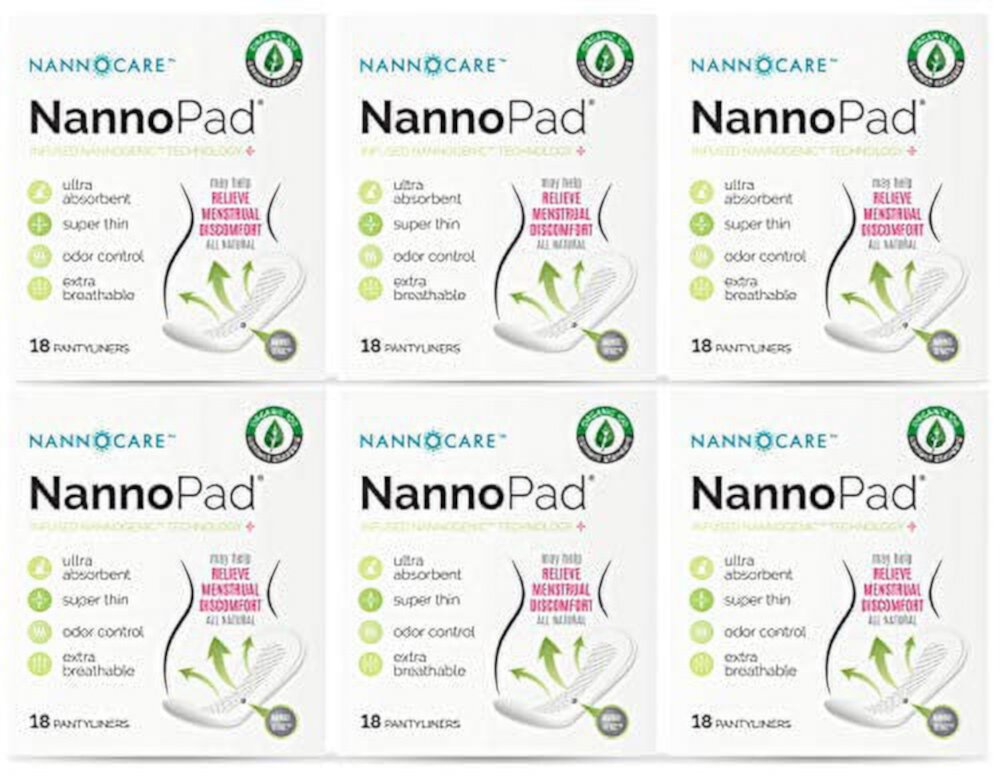 NannoPad Pantyliners (2-Pack, 36 pads) - Thin & Breathable, Everyday Use -100% Organic Cotton - Minimize Odors, Bacteria & Menstrual Discomfort NannoPad