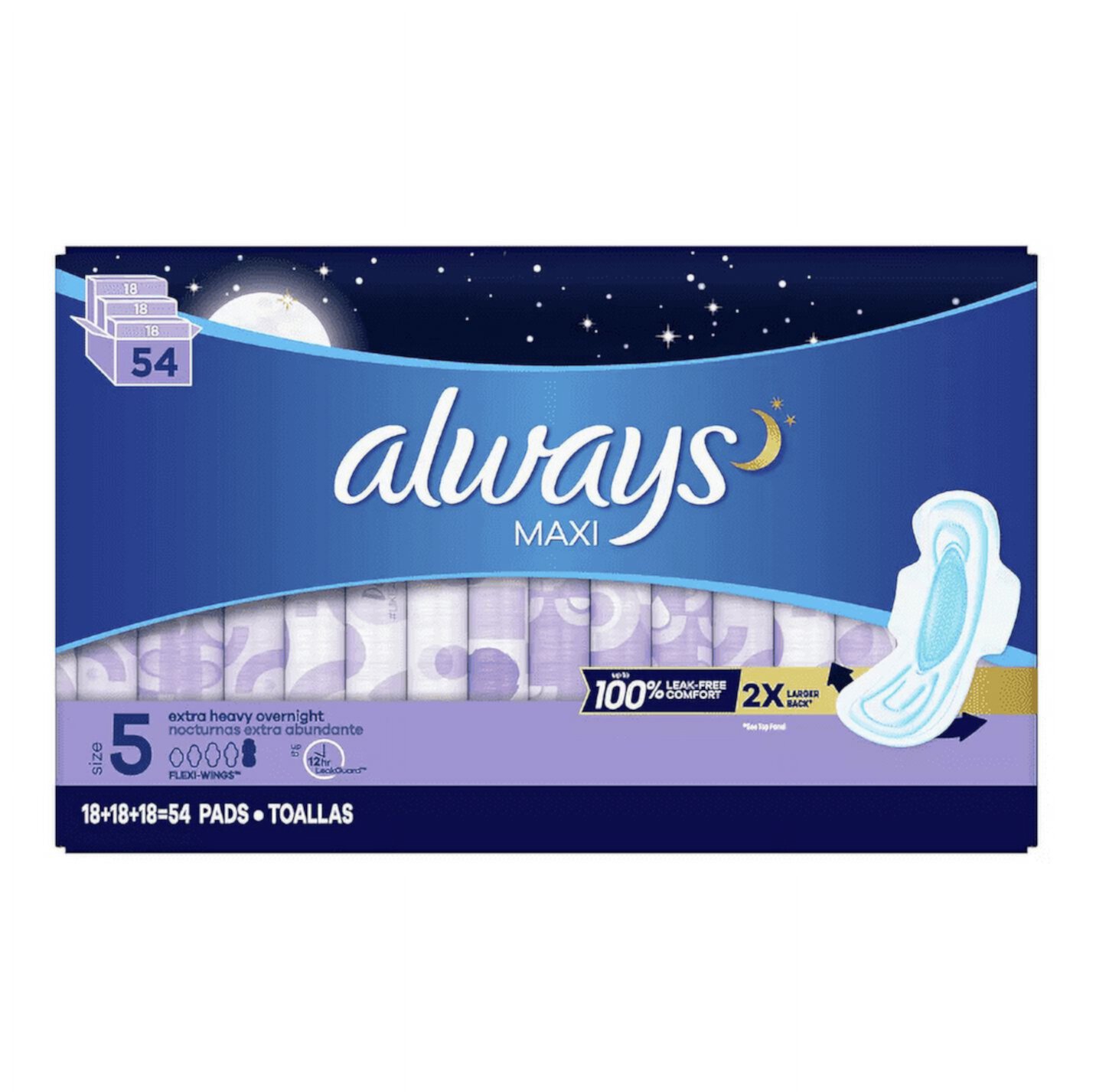 Always Extra-Heavy Overnight Maxi Pads with Flexi-Wings, 54 ct. Always