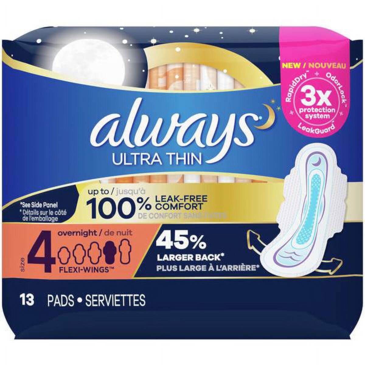 2 Pack ALWAYS ULTRA THIN OVERNIGHT 13 PADS Always