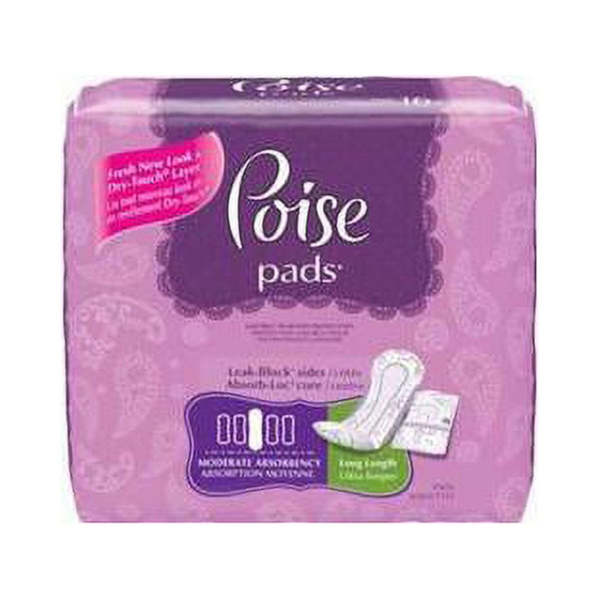 Poise Pads Moderate Absorbency Long Pads 12.4" Part No. 19566 (16/package) Kimberly-Clark