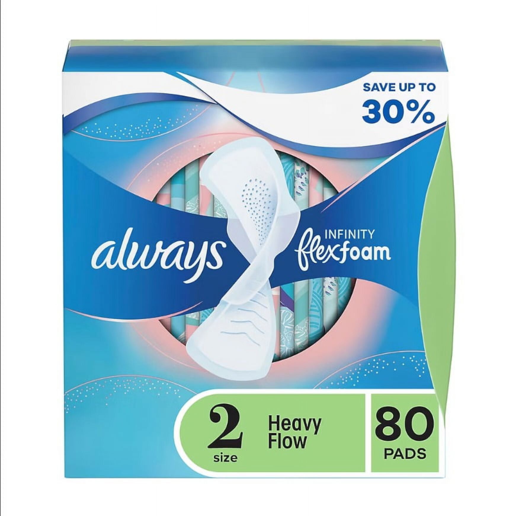 Always Infinity With Flex Foam Heavy Flow Pads Sanitary Napkins, 64 Ct Always