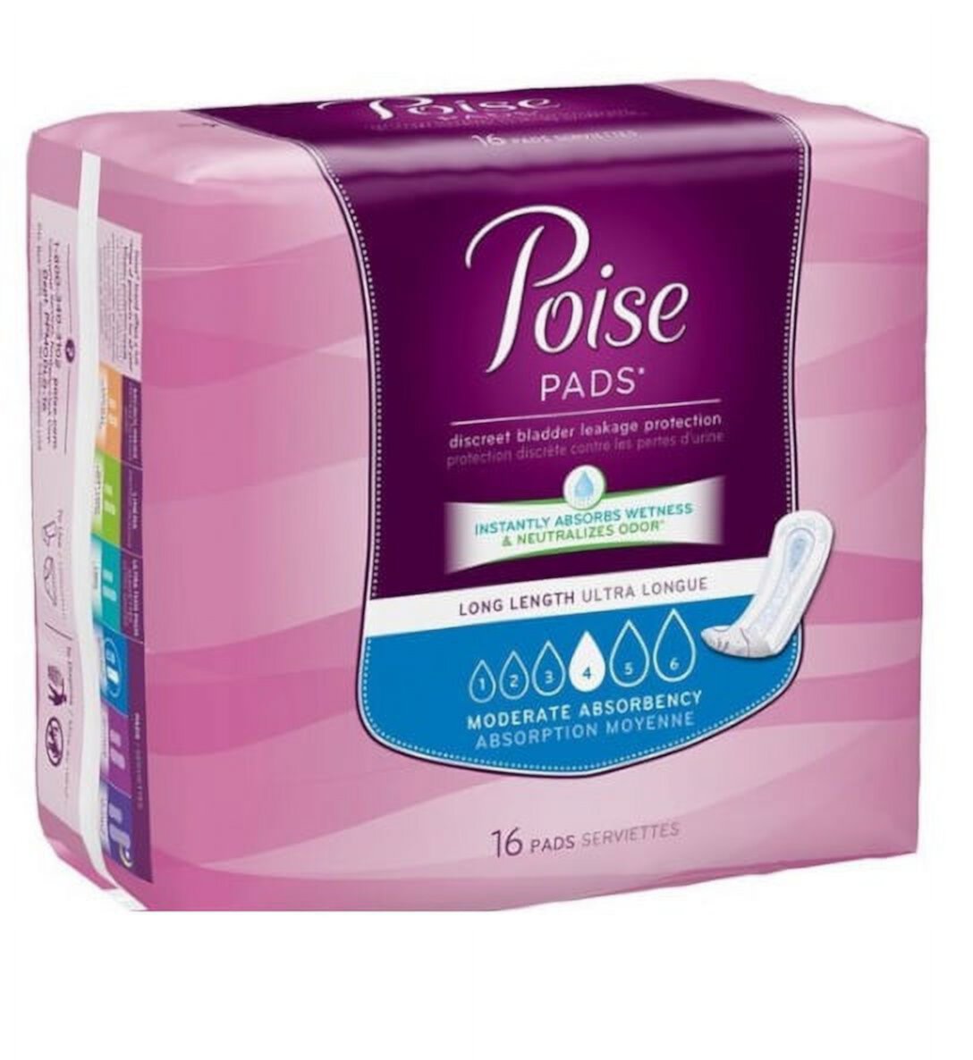 Poise Bladder Control Pads, Moderate Absorbency - Pack of 16 Poise