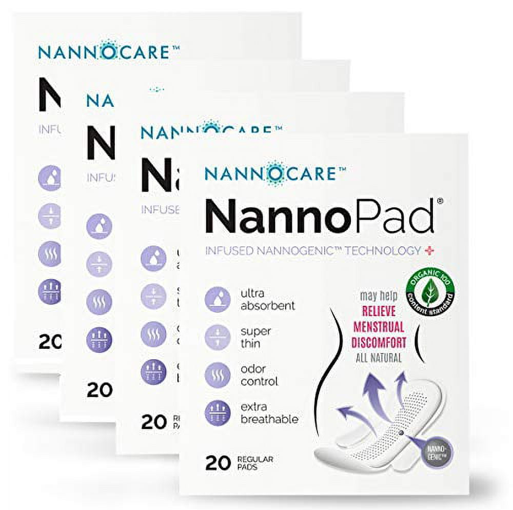 NannoPad Regular (2-Pack, 40 pads) - Regular Absorbency with Wings - Ultra Thin, Breathable, 100% Organic Cotton - Minimize Odors, Bacteria & Menstrual Discomfort NannoPad