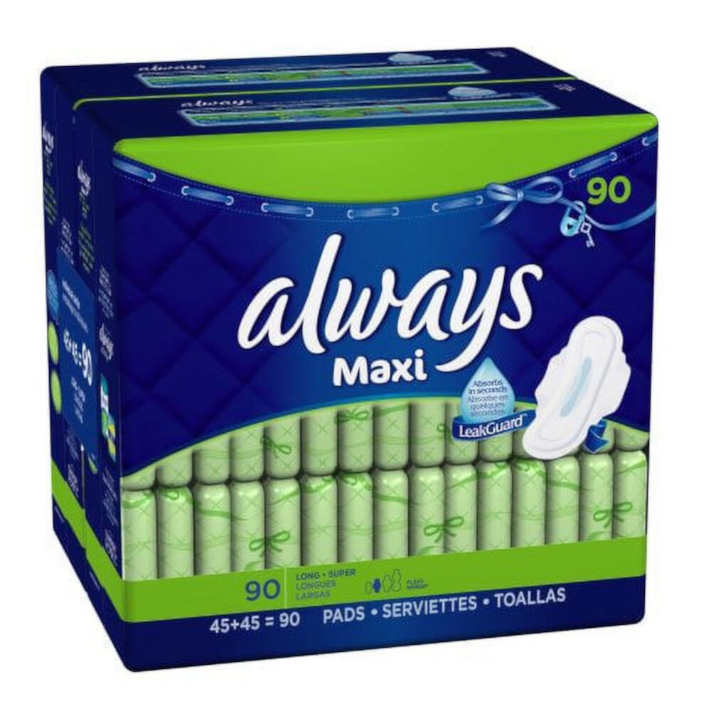 Always Long and Super Maxi Pads with Flexi-Wings Multipack, 90 ct. Always