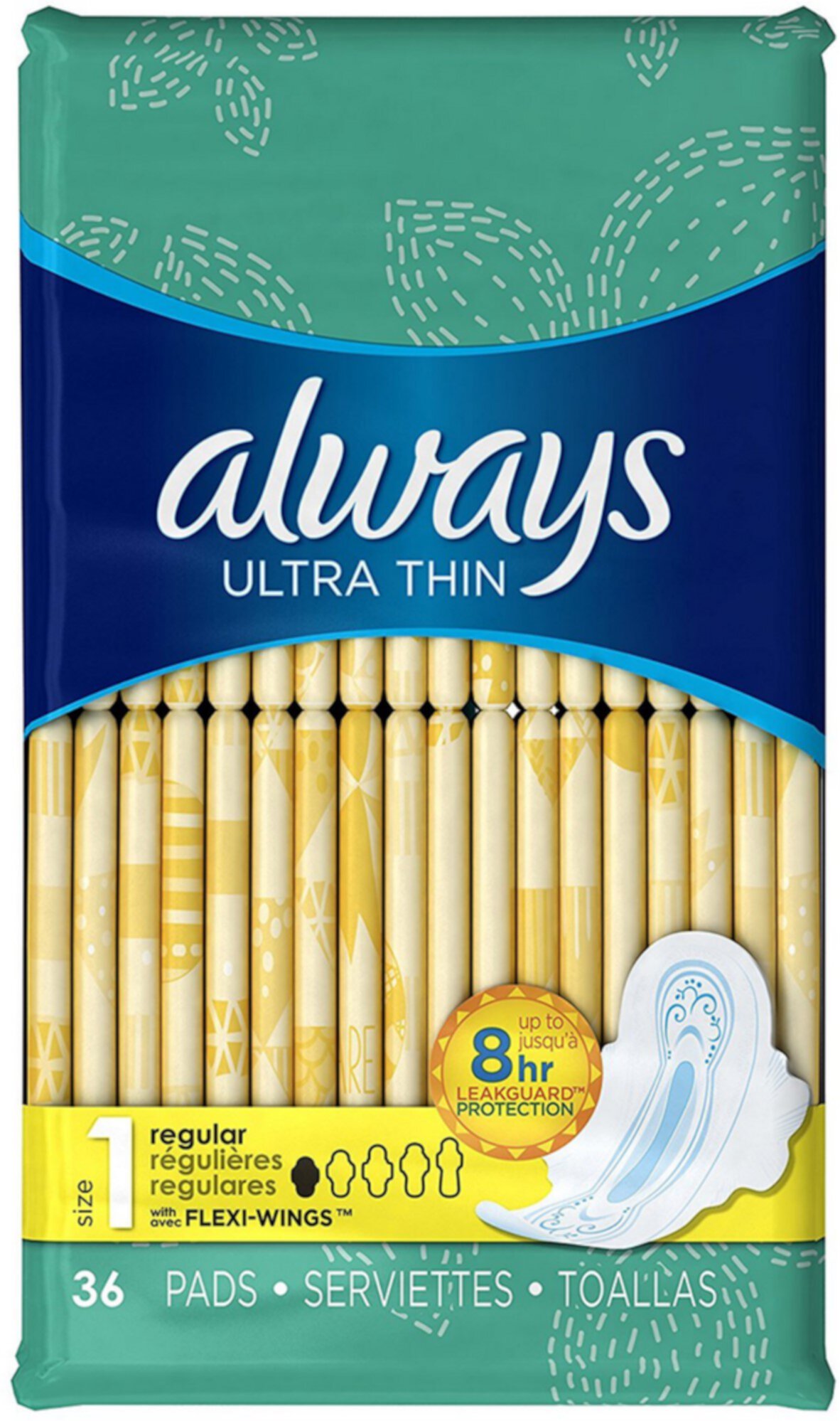 Always Ultra Thin Pads with Flexi-Wings, Regular, Size 1 36 ea (Pack of 4) Always