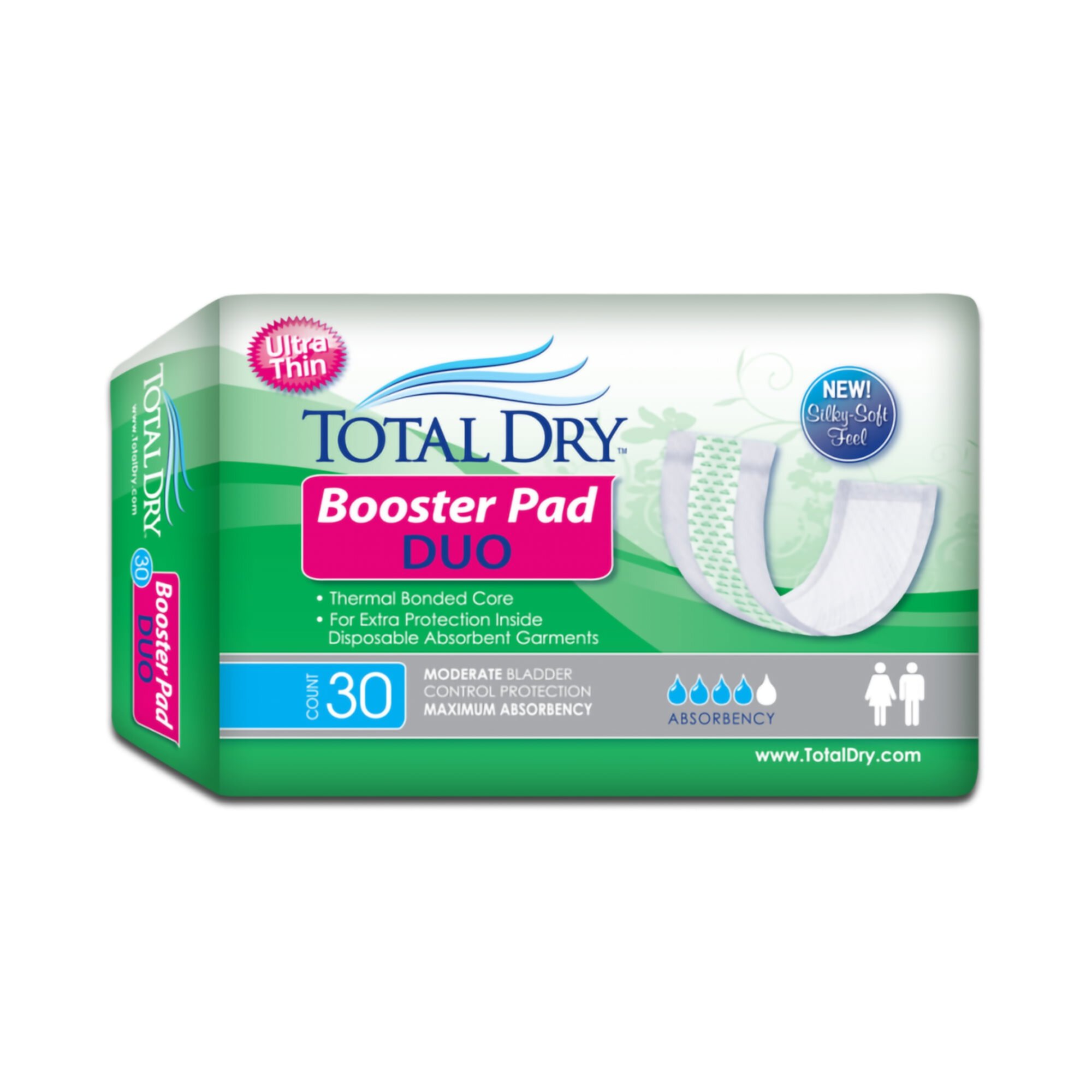 TotalDry Booster Pad Duo Unisex Booster Pad Extra Long 12" L BH98102, Maximum, 180 Ct Secure Personal Care