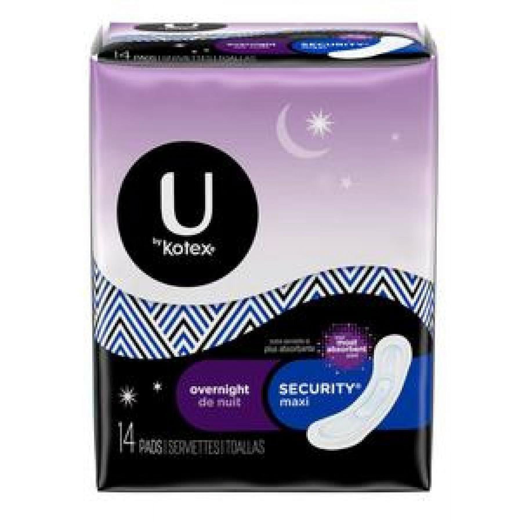 U by Kotex Security Maxi/Overnight Pads, Regular Length, Heavy Absorbency, Unscented, 14 Count Kotex