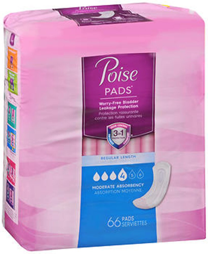 Poise Pads Regular Length Moderate Absorbency - 2 pks of 66 Poise