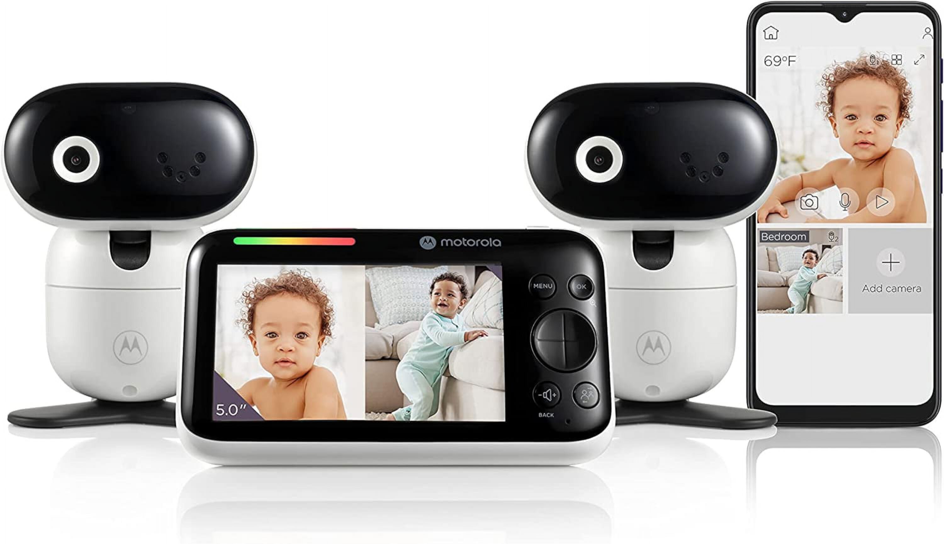 Motorola Baby Monitor PIP1510 - 5" WiFi Video Baby Monitor with 2 Cameras - Wall Mounts, Smart Phone Nursery App, 1000ft Range, Two-Way Audio, Split-Screen, Remote Pan-Tilt-Zoom, Room Temp, Lullabies Motorola