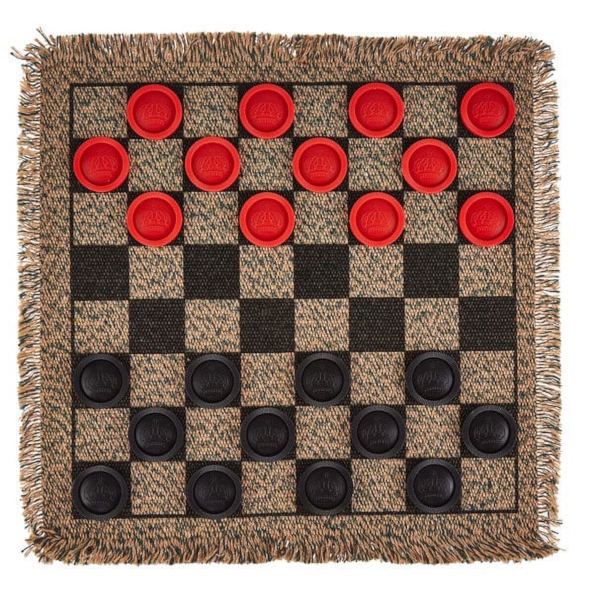 MBG Brybelly 3-in-1 Mini Checkers Rug + Classic & Mega Tic Tac Toe - Portable, Compact 12" x 12" Reversible Checkerboard Rug - Travel, Parties, Games on the Go, & Family Game Night Board Game Brybelly