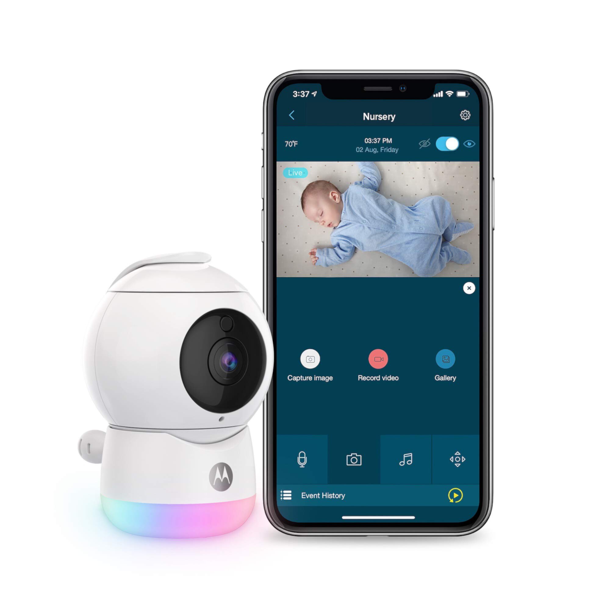 Motorola Peekaboo WiFi 1080p Video Baby Monitor (Used) Two-Way Audio, Infrared Night Vision 360 Degree Remote Pan Scan and Digital Zoom/Tilt, Soothing Sounds & Lullabies (Used) Motorola