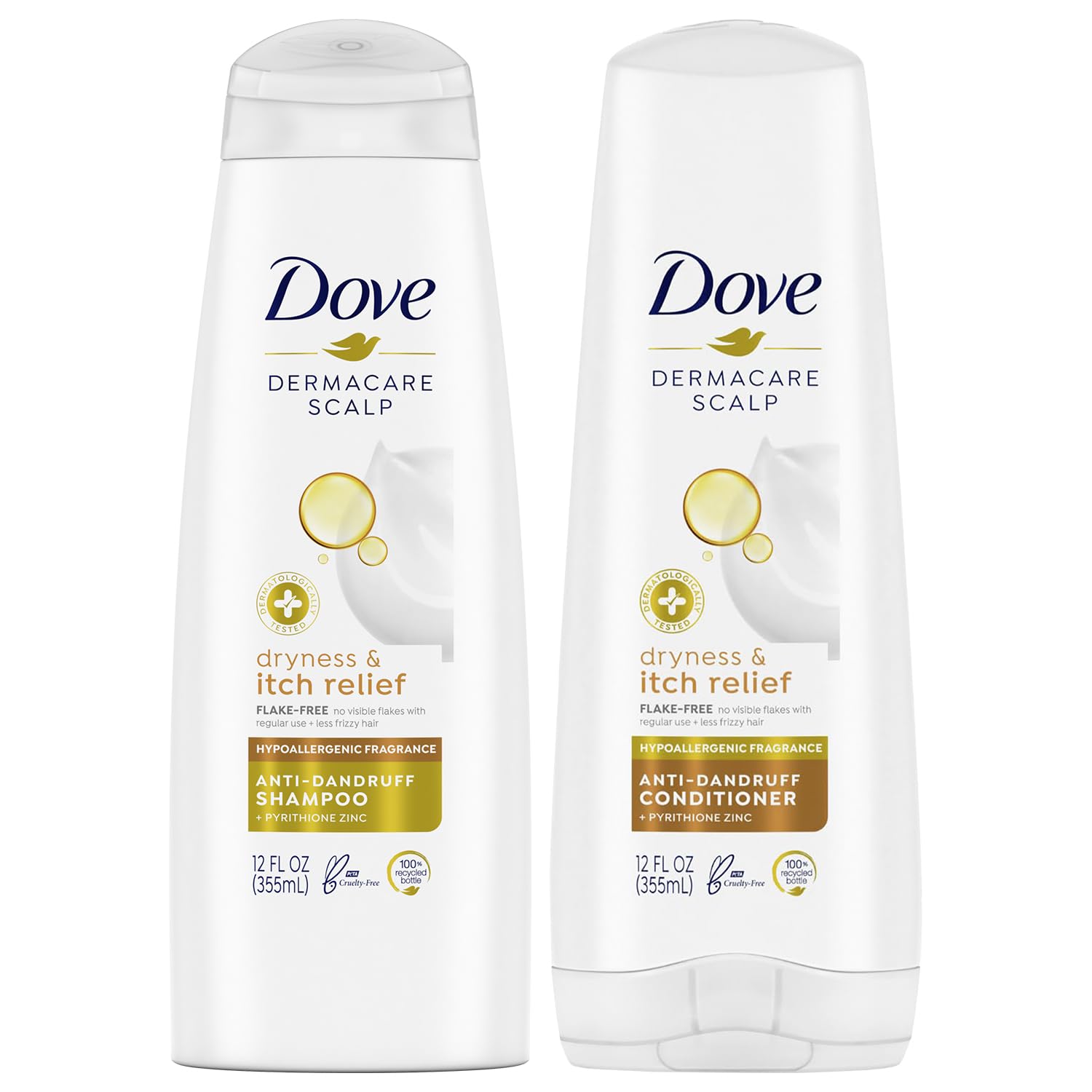 Dove DermaCare Scalp Dryness & Itch Relief, Pyrithione Zinc Anti-Dandruff Shampoo and Conditioner Set,  12 Ounce Each Dove