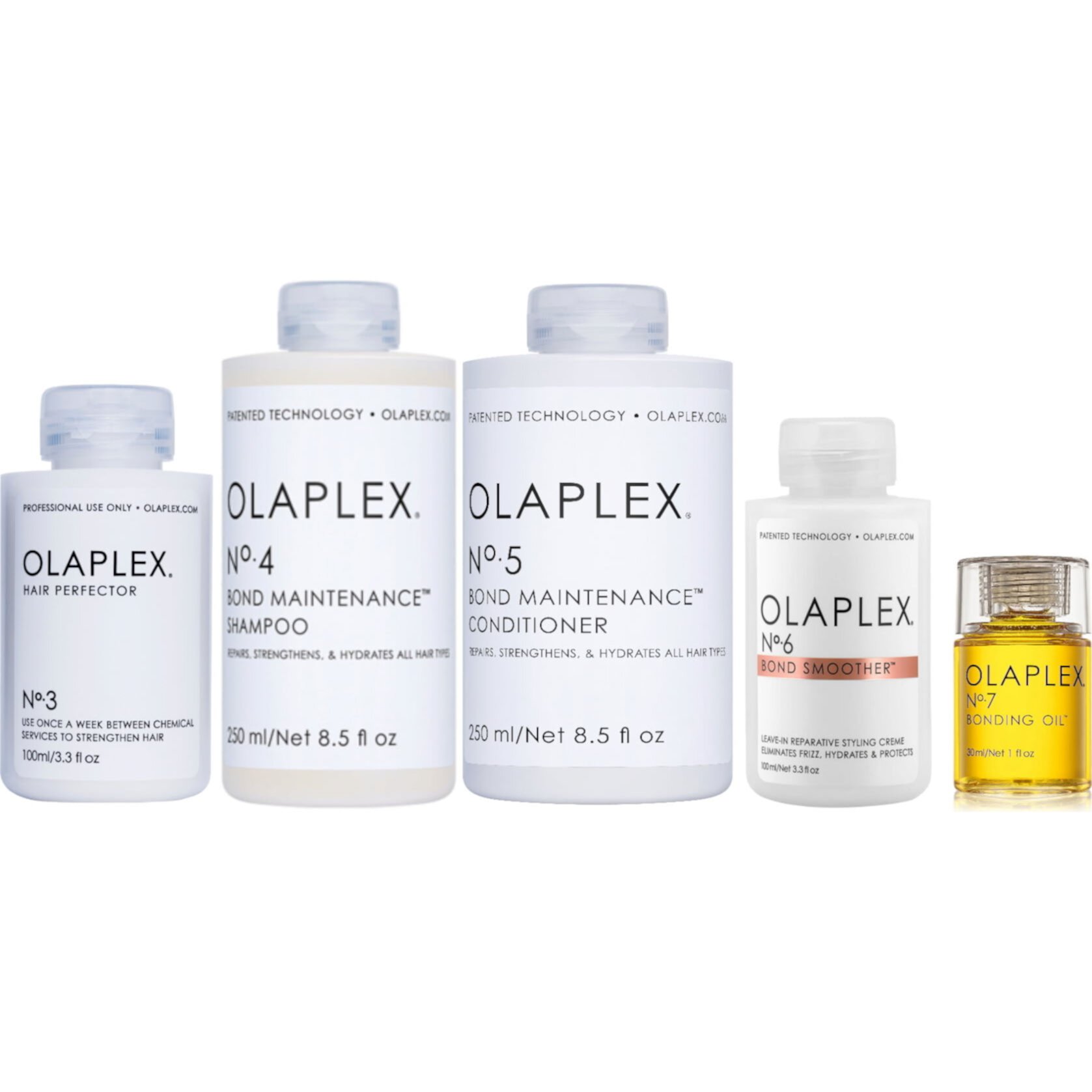 Olaplex No.3 Hair Perfector 3.3 oz, No.4 & 5 Bond Maintenance Shampoo & Conditioner 8.5 oz Each, No.6 Smoother 3.3 oz and No.7 Bonding Oil 1 oz Olaplex