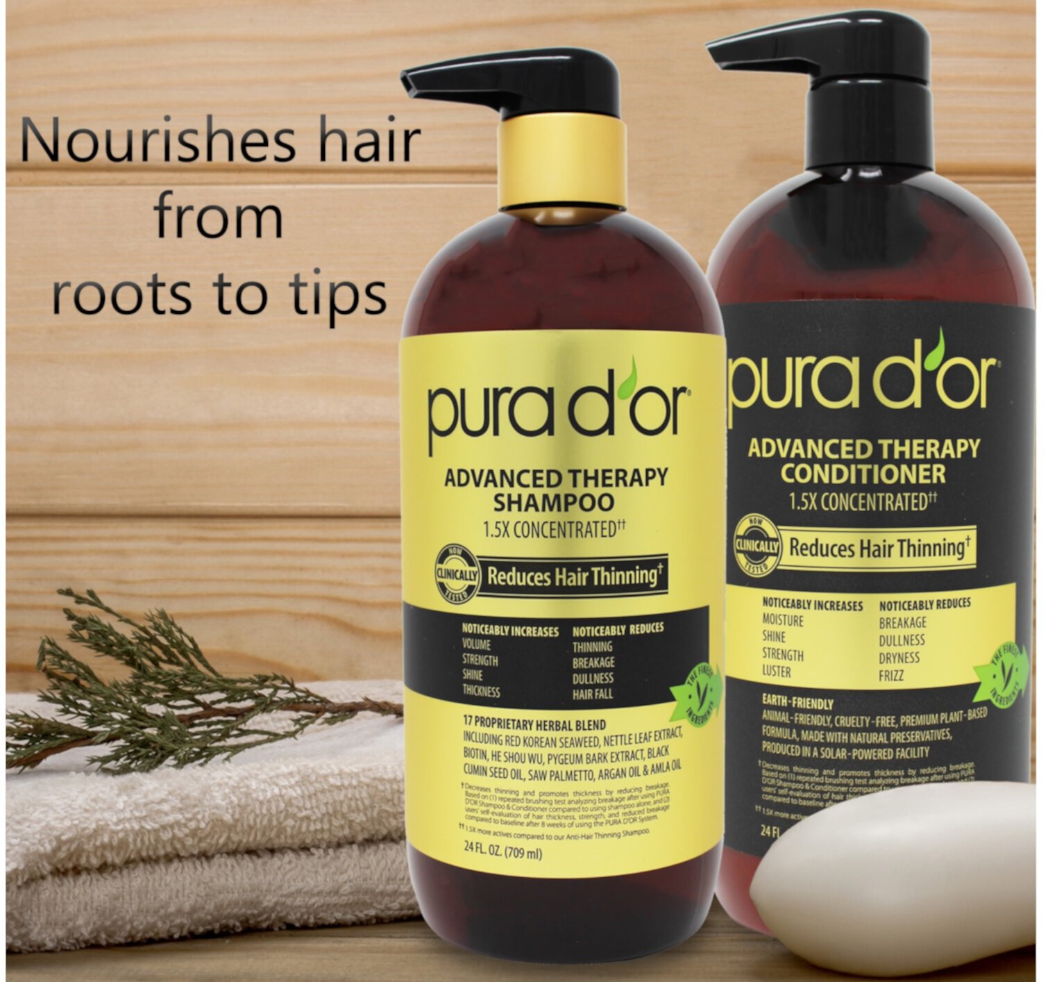 Pura d'or | Purador| Advanced Therapy Anti-Hair Thinning Shampoo & Conditioner Hair Set.  24 fl. Oz. each. PURA D'OR