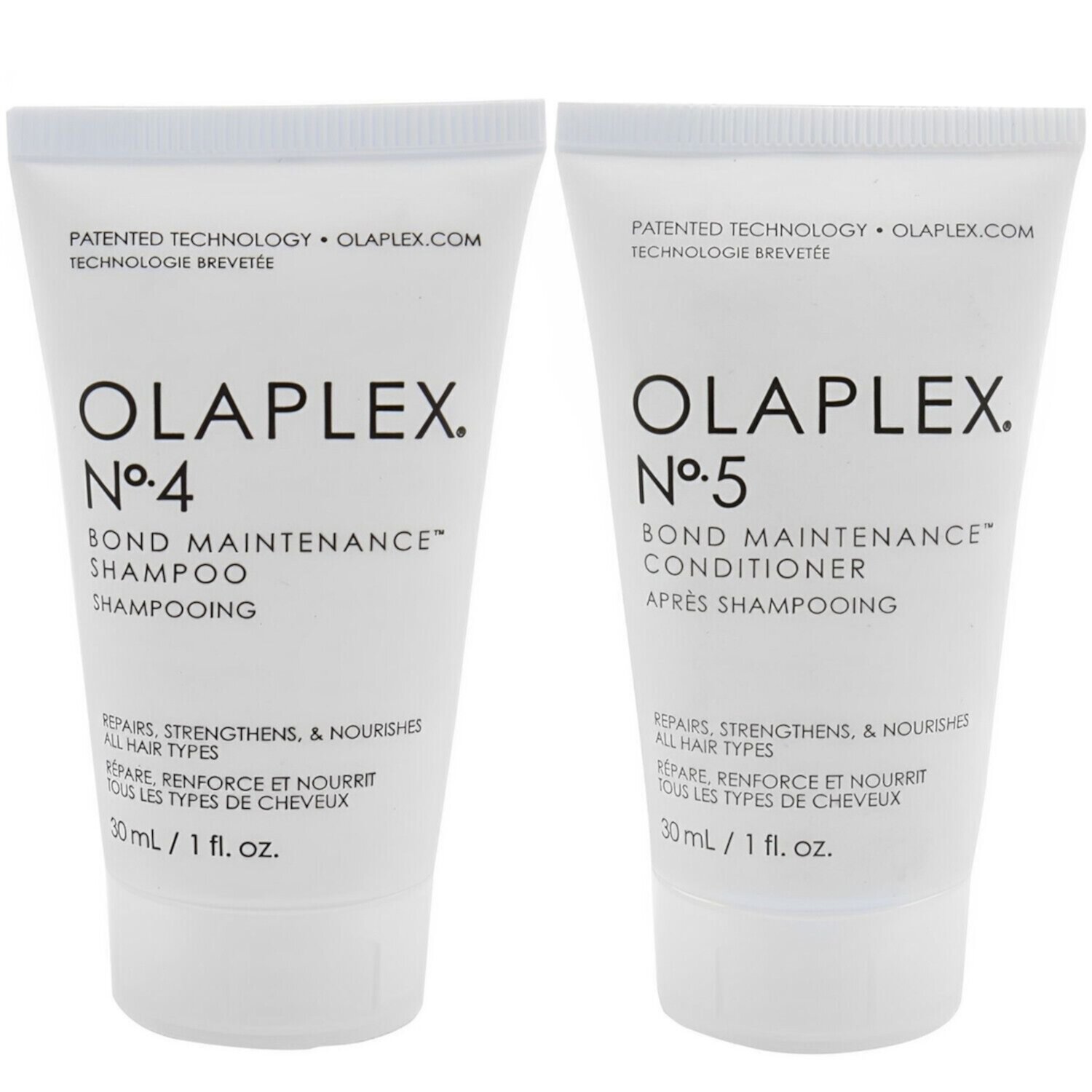 Olaplex Bond Maintenance Shampoo No. 4 & Bond Maintenance Conditioner No. 5 Set for All Hair Types, 1 oz Each Olaplex