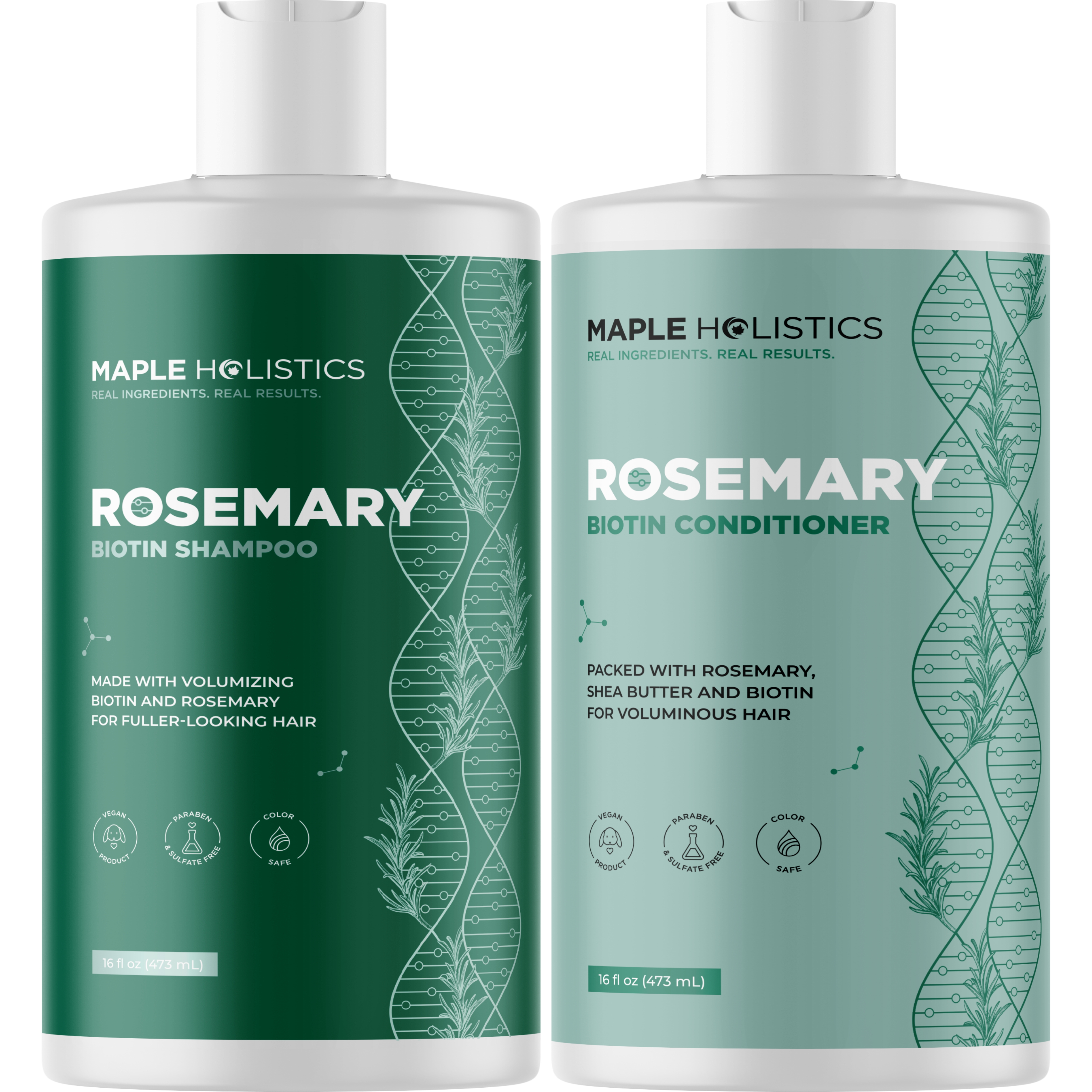 Biotin Rosemary Shampoo and Conditioner Set - Vegan Sulfate Free Biotin Shampoo and Conditioner Set Hair Growth Complex with Volumizing Rosemary Essential Oil for Fine Weak & Dull Hair (16 Fl Oz) Maple Holistics