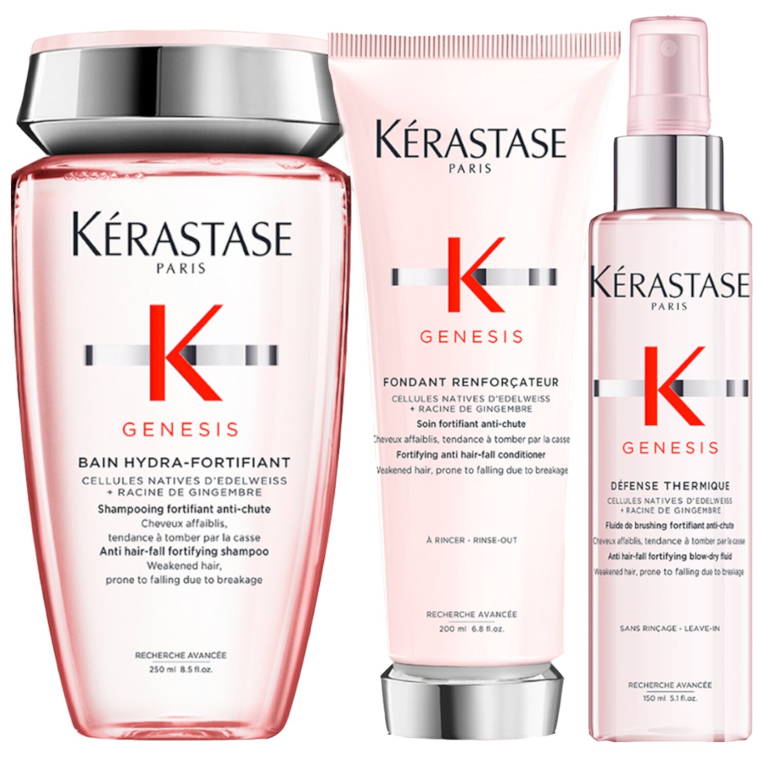 Kérastase Genesis perfect gift set Bain Hydra-Fortifiant 8.5 oz, Fondant Renforçateur 6.8 oz and Défense Thermique 5.1 oz KERASTASE