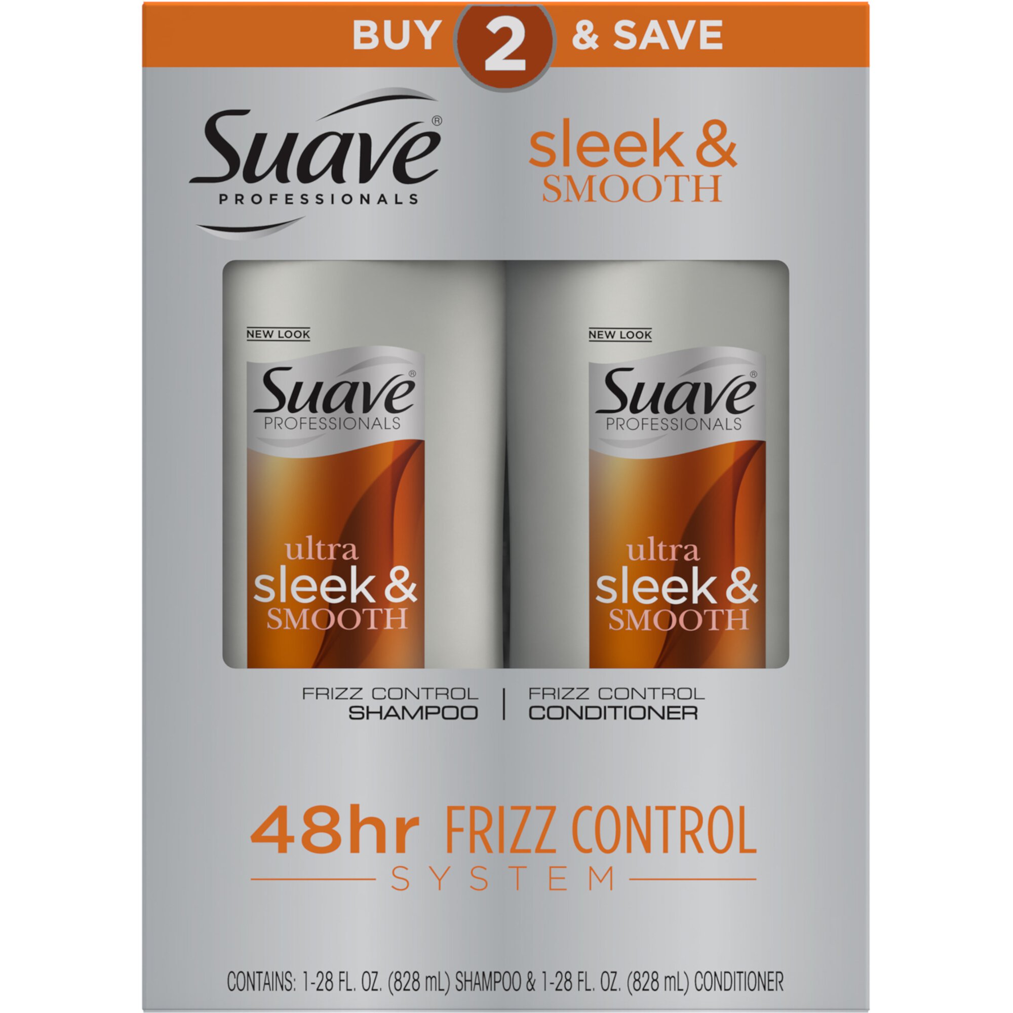 Suave Professionals Clarifying Frizz Control Daily Shampoo & Conditioner with Peptides & Vitamin E, Scented, Full Size Set, 2 Pack Suave