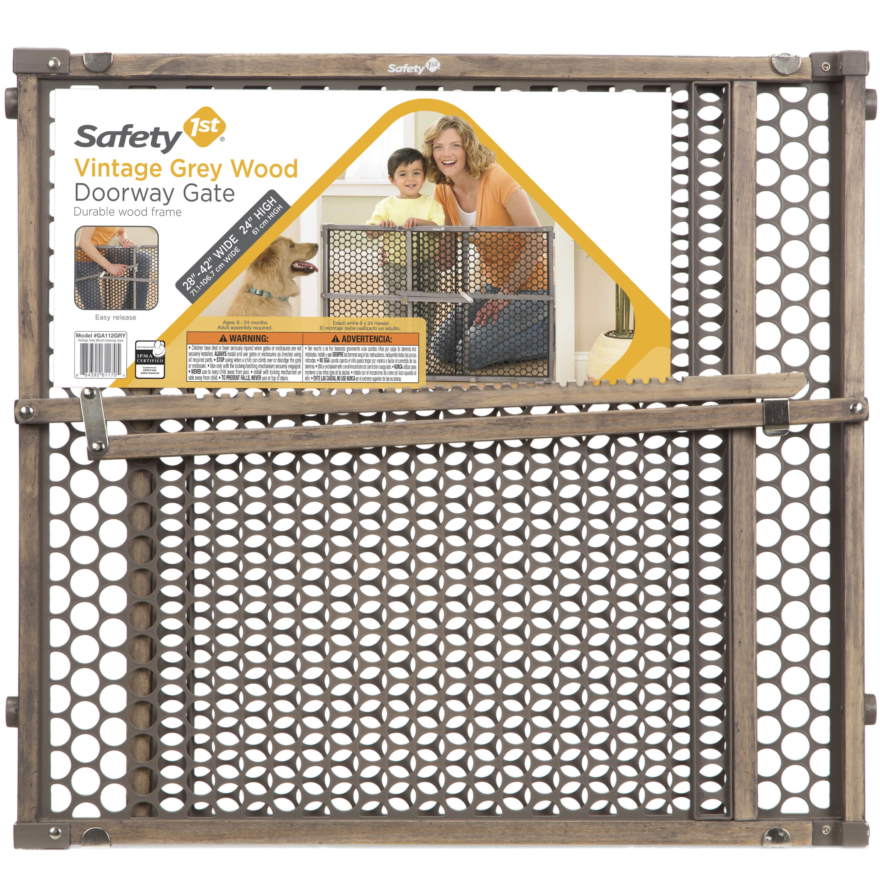 Safety 1st Vintage Grey Wood Doorway Security Gate, Grey Safety 1st