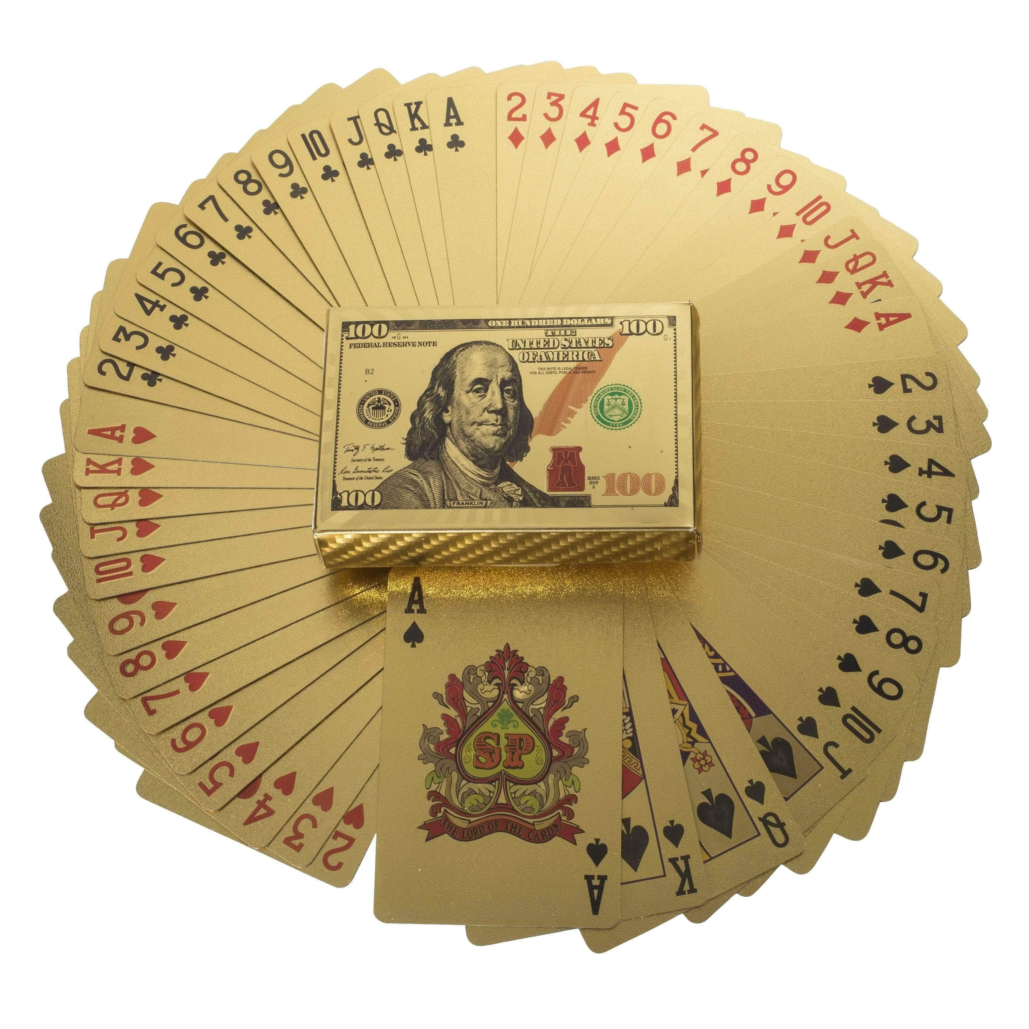 PLAYING CARDS HIGH QUALITY 24K GOLD FOIL NEWEST 100.00 BILL BENJAMIN FRANKLIN AllTopBargains