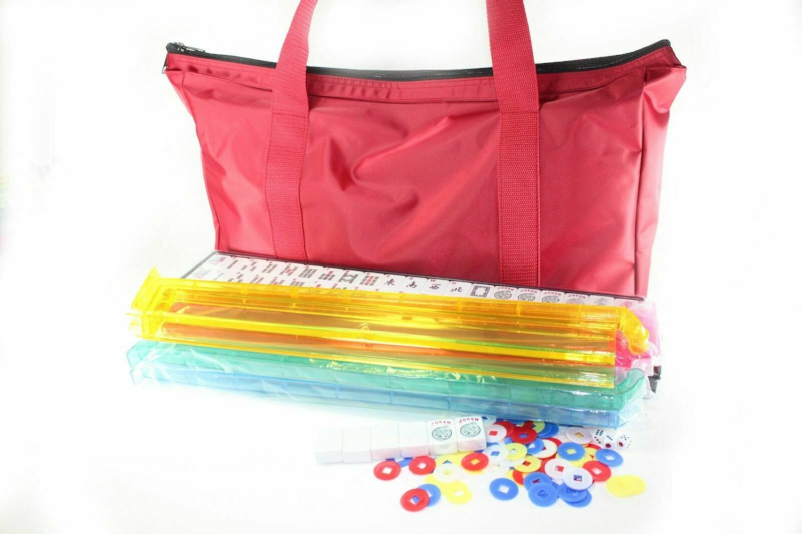 M30D-1 166 Tiles American Mahjong Set in Nylon Bag w 4 Plastic Pushers and 4 Plastic Racks by Western Mahjongg Smiling JuJu