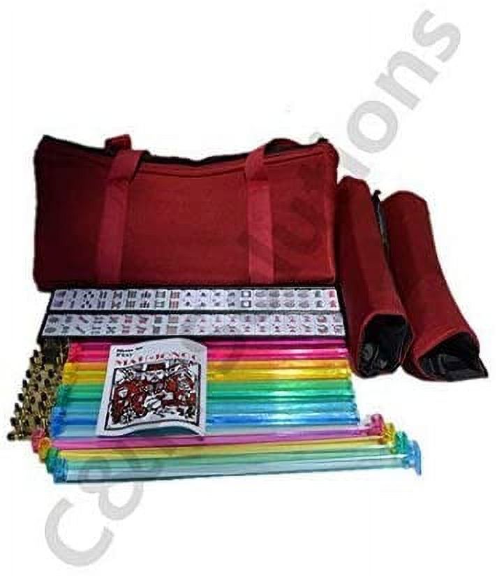 4 Color Pushers And 4 Color Racks + American Mah Jong Set Burgundy Red Bag 166 Tiles (Mah Jong Mah Jongg Mahjongg) C&H Solutions