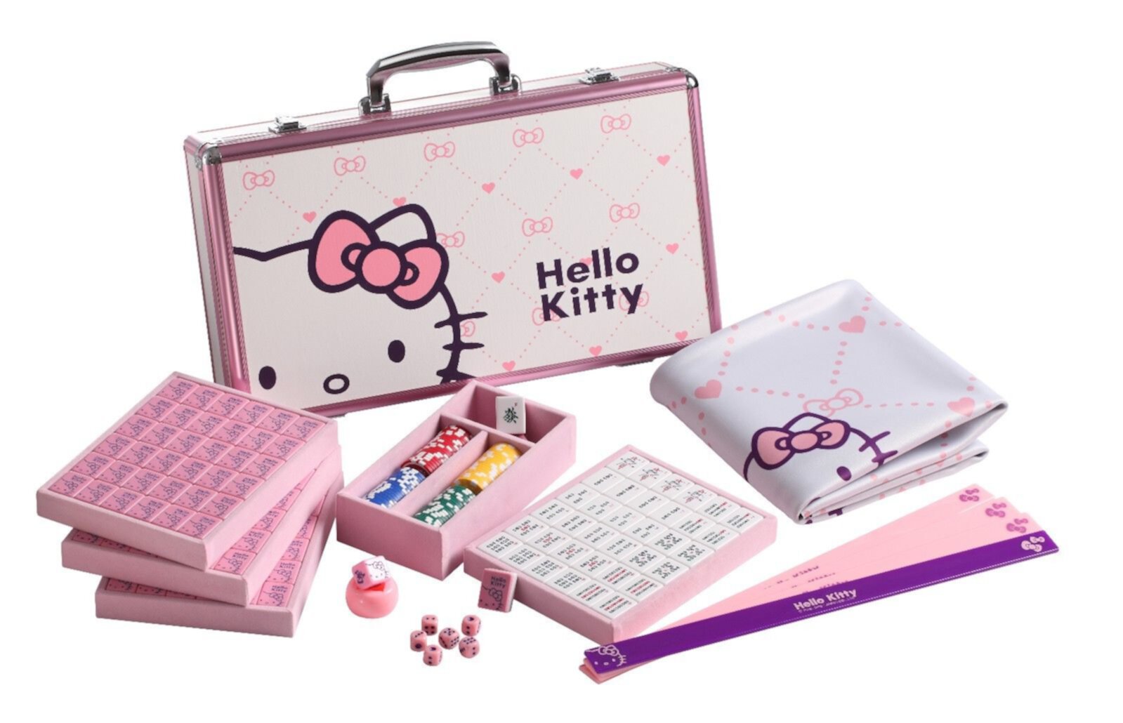 SANRIO ハローキティHello Kitty 144 Tiles Pink Aluminum Metal Case Complete Mahjong Set EHD Smiling JuJu