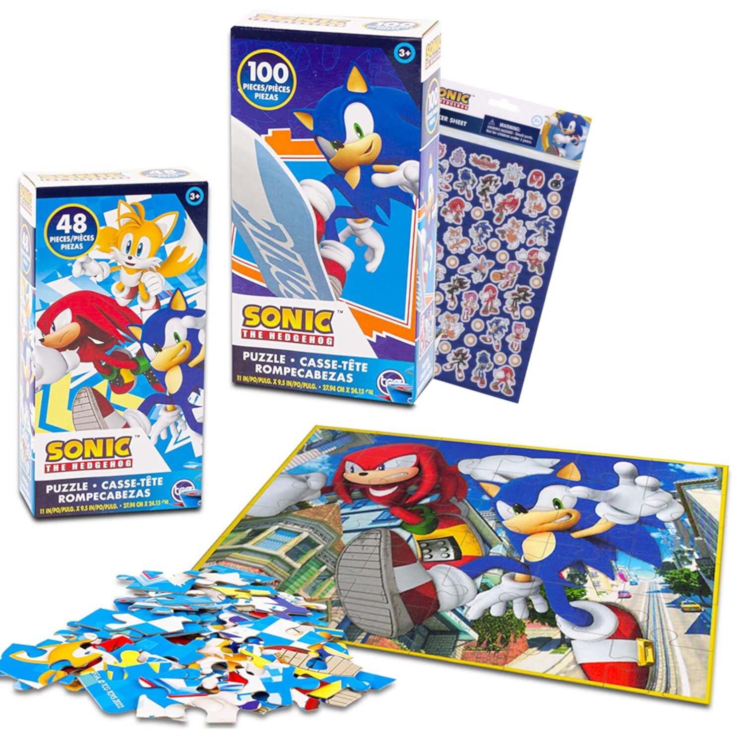 Sonic The Hedgehog Puzzle for Kids Set - Bundle with 2 Sonic Puzzles, Stickers, More | 48 Pc, 100 Pc Sonic Puzzles for Kids Ages 4-8 Sonic