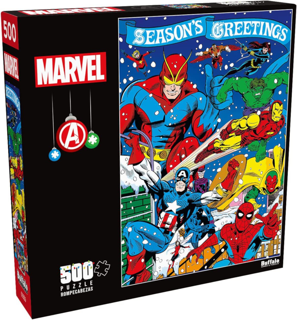 Buffalo Games Marvel Season's Greeting From The Avengers 500-Piece Interlocking Jigsaw Puzzle for Adults Ages 14+ Buffalo Games