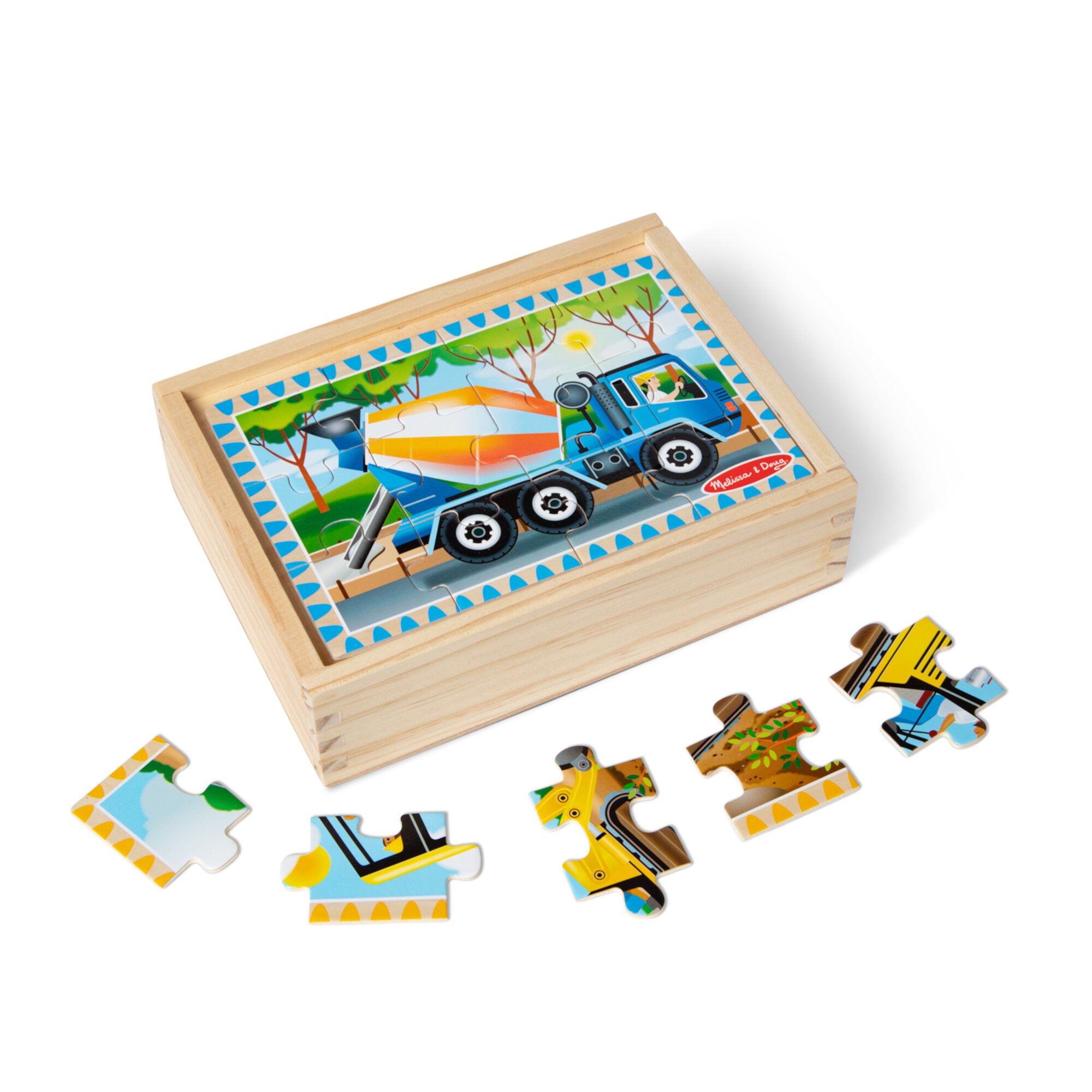 Melissa & Doug Construction Vehicles 4-in-1 Wooden Jigsaw Puzzles in a Box (48 pcs) - FSC Certified Melissa & Doug