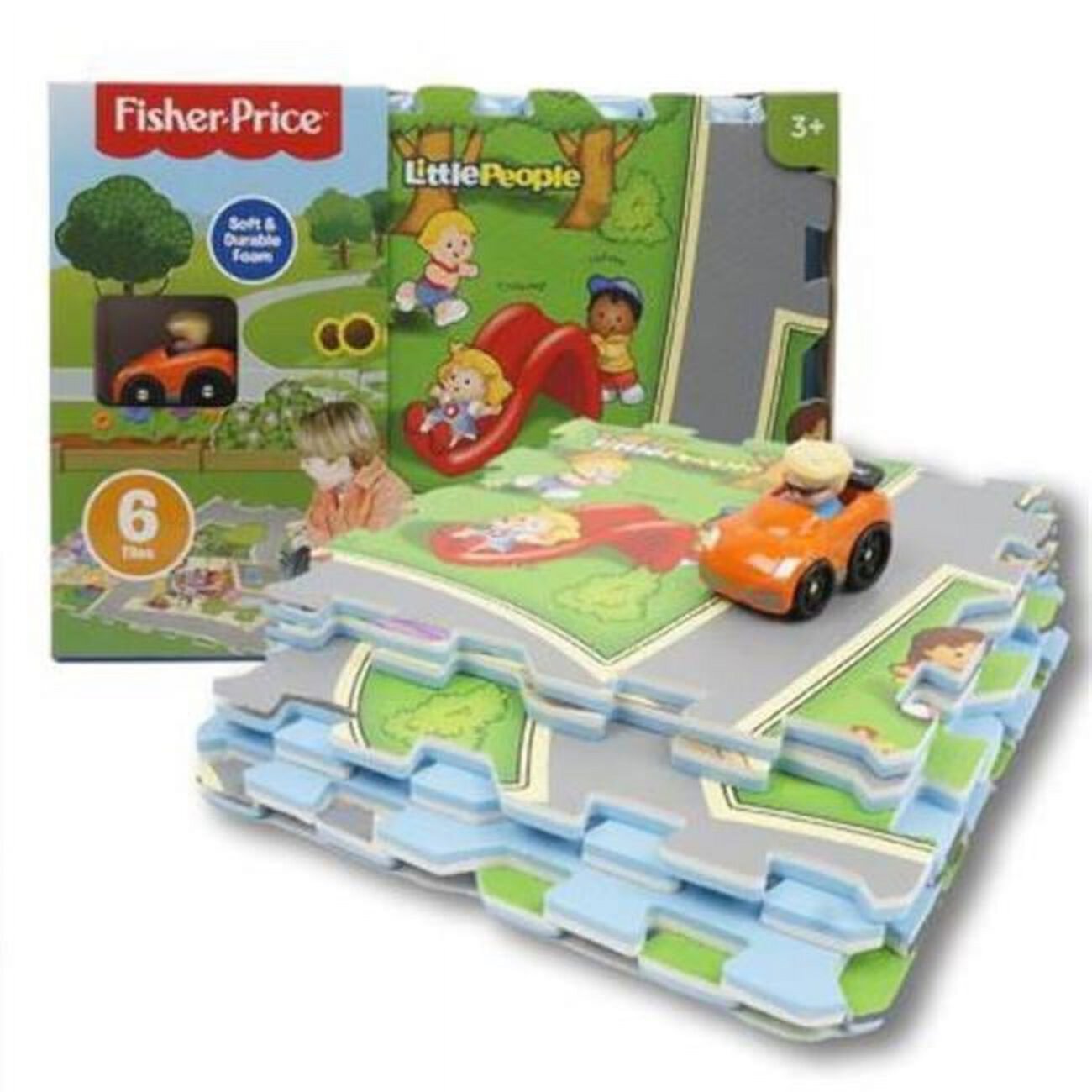 JamN' Products - 6 Piece Tile Mega Floor Mat with Vehicle, Little People Fisher-Price