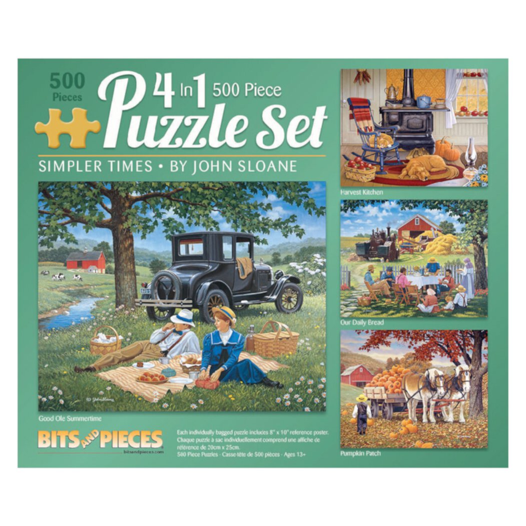 Bits and Pieces - 4-In-1 Multi-Pack Simpler Times 500 Piece Jigsaw Puzzles for Adults - Each Puzzle Measures 16 " x 20" - Jigsaws by Artist John Sloane Bits and Pieces