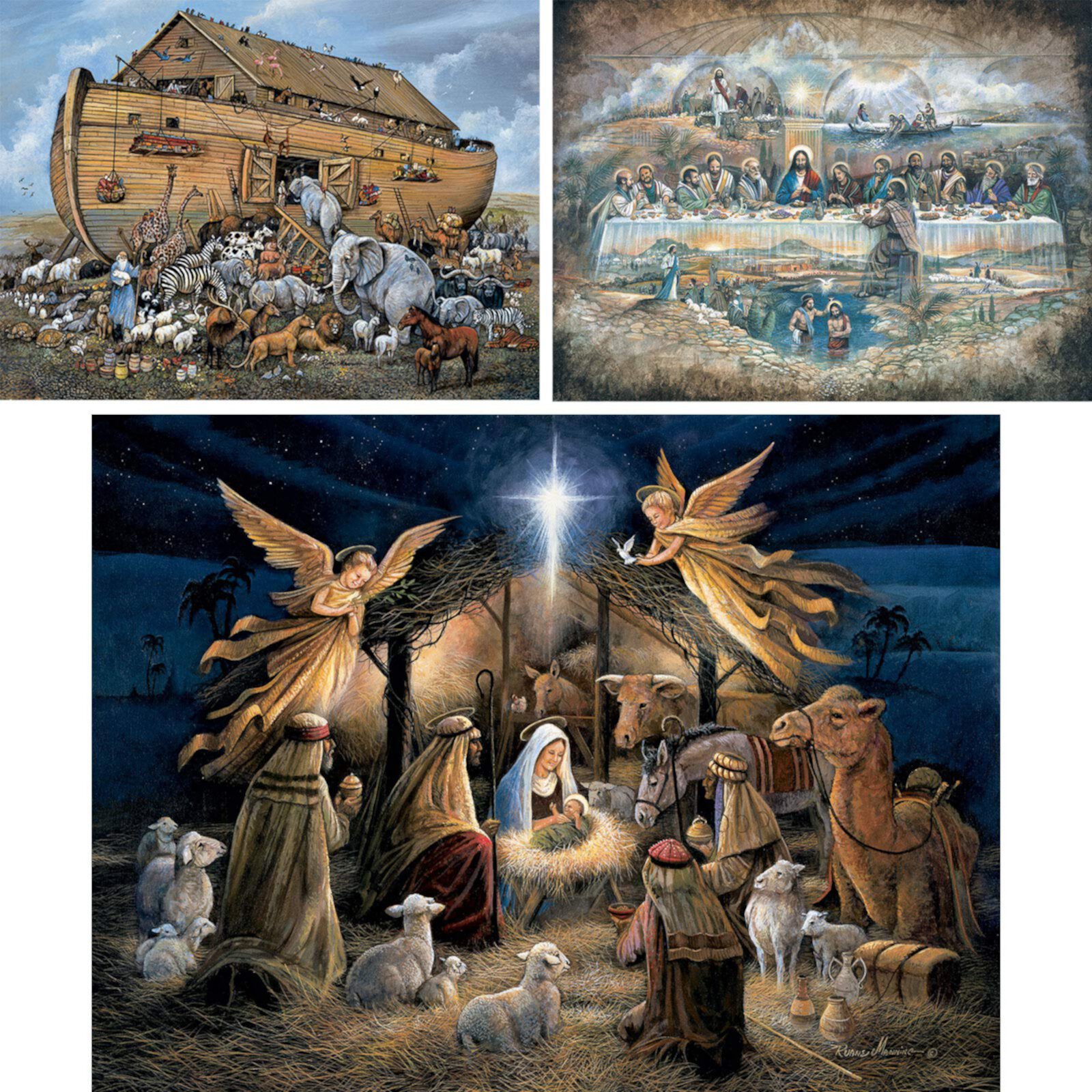 Bits and Pieces Set of Three 1000 Piece Bible Nativity Jigsaw Puzzles by Ruane Manning 20" x 27" Bits and Pieces