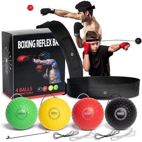 4 Difficulty Levels Boxing Reflex Ball with 1 Adjustable Headbands,MMA Training Equipment,Punching Ball,Perfect for Fight Reaction,Hand Eye Coordination,Punching Speed,Agility, for Adults and Kids Qinclearsa