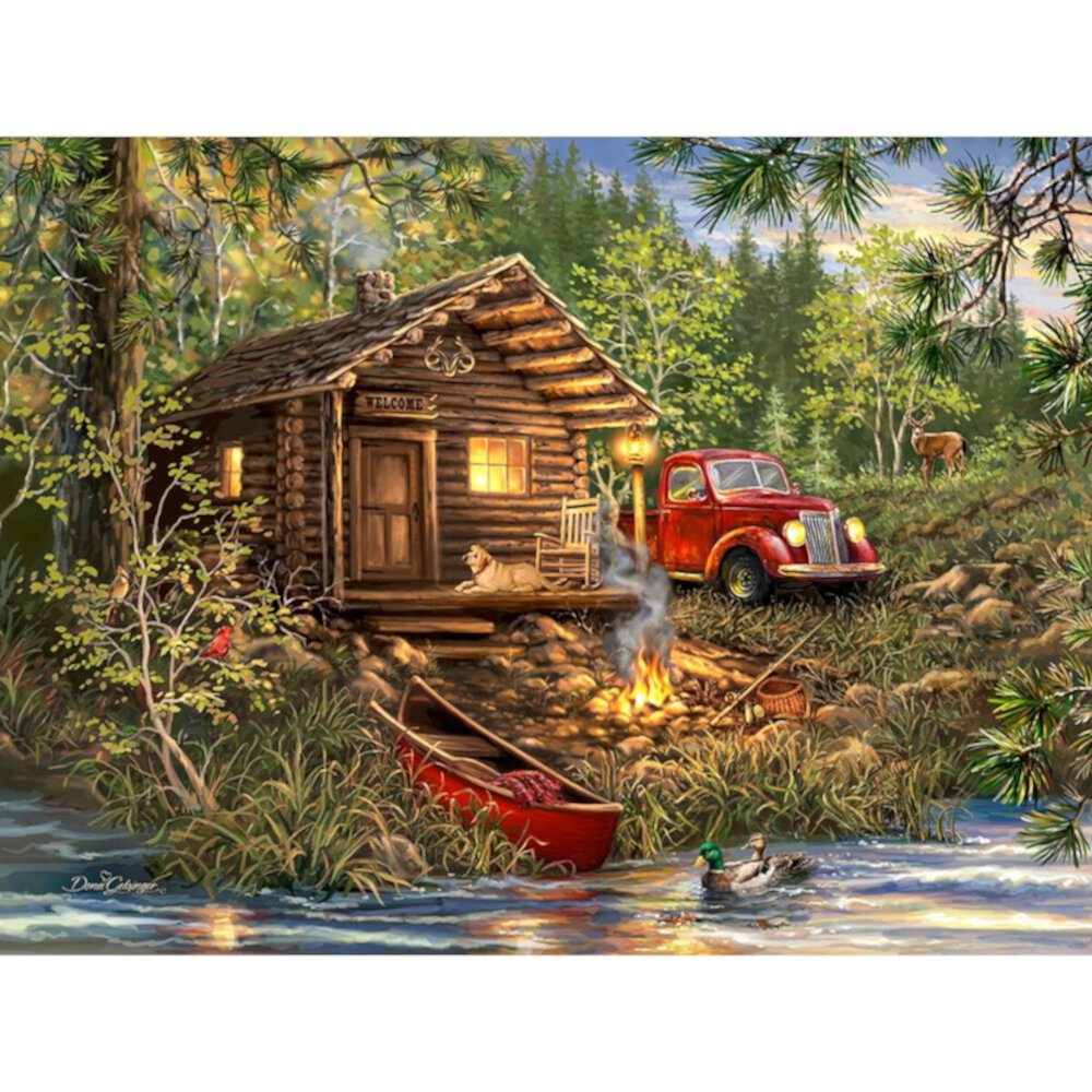 Springbok Cozy Lake Cabin Life - 500 Piece Jigsaw Puzzle for Adults - Unique Cut Pieces Springbok Puzzles