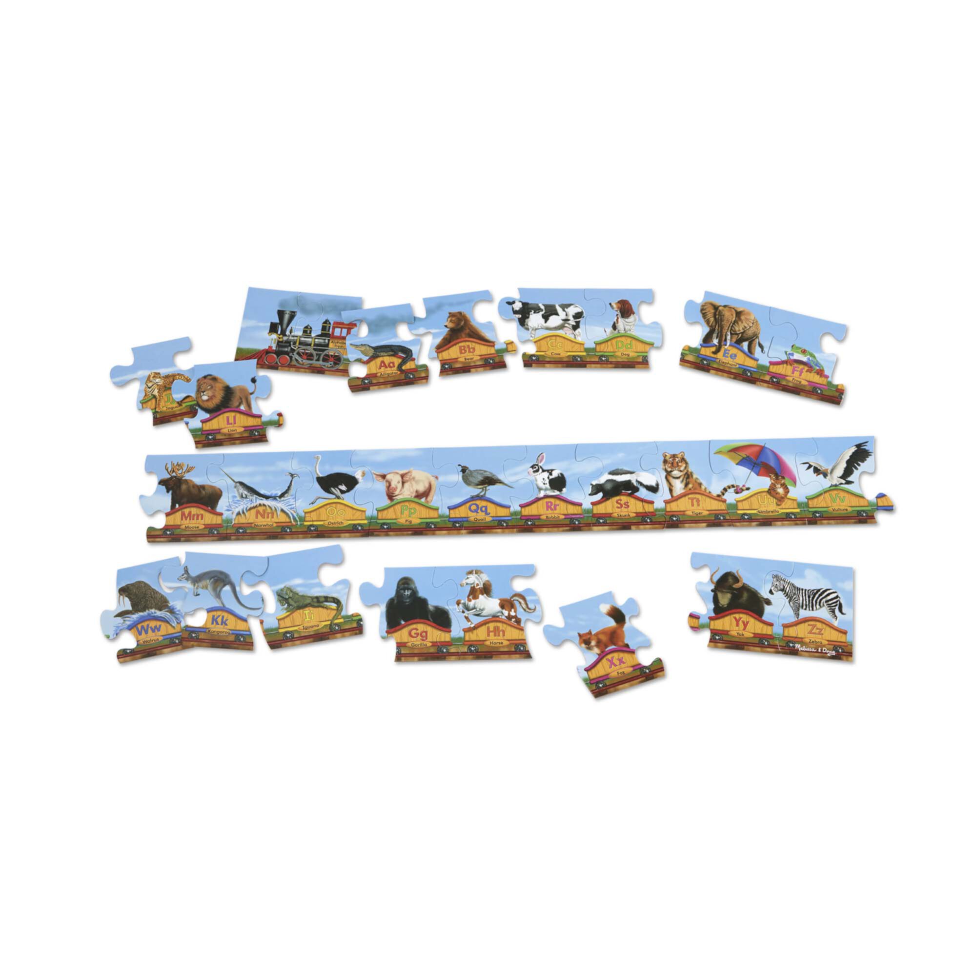 Melissa & Doug Alphabet Train Jumbo Jigsaw Floor Puzzle - Letters and Animals (28 pcs, 10 feet long) - FSC Certified Melissa & Doug