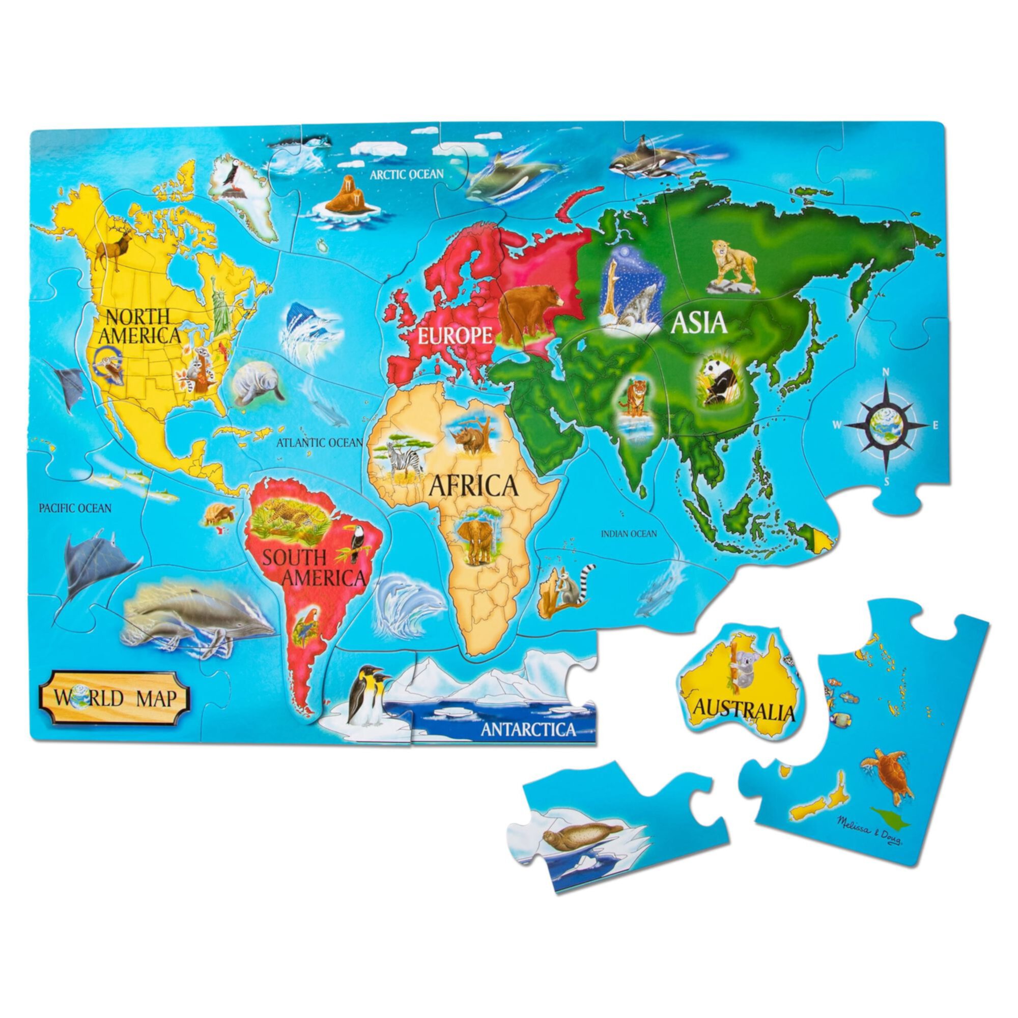 Melissa & Doug World Map Jumbo Jigsaw Floor Puzzle (33 pcs, 2 x 3 feet) - FSC Certified Melissa & Doug