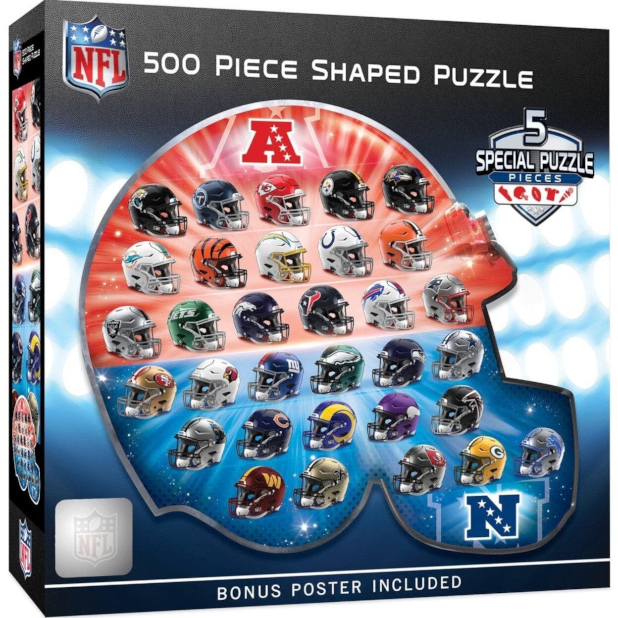 NFL 500 Piece Shaped Jigsaw Puzzle Helmet 32 Teams Football Fan Gift 25x22 Inches MasterPieces