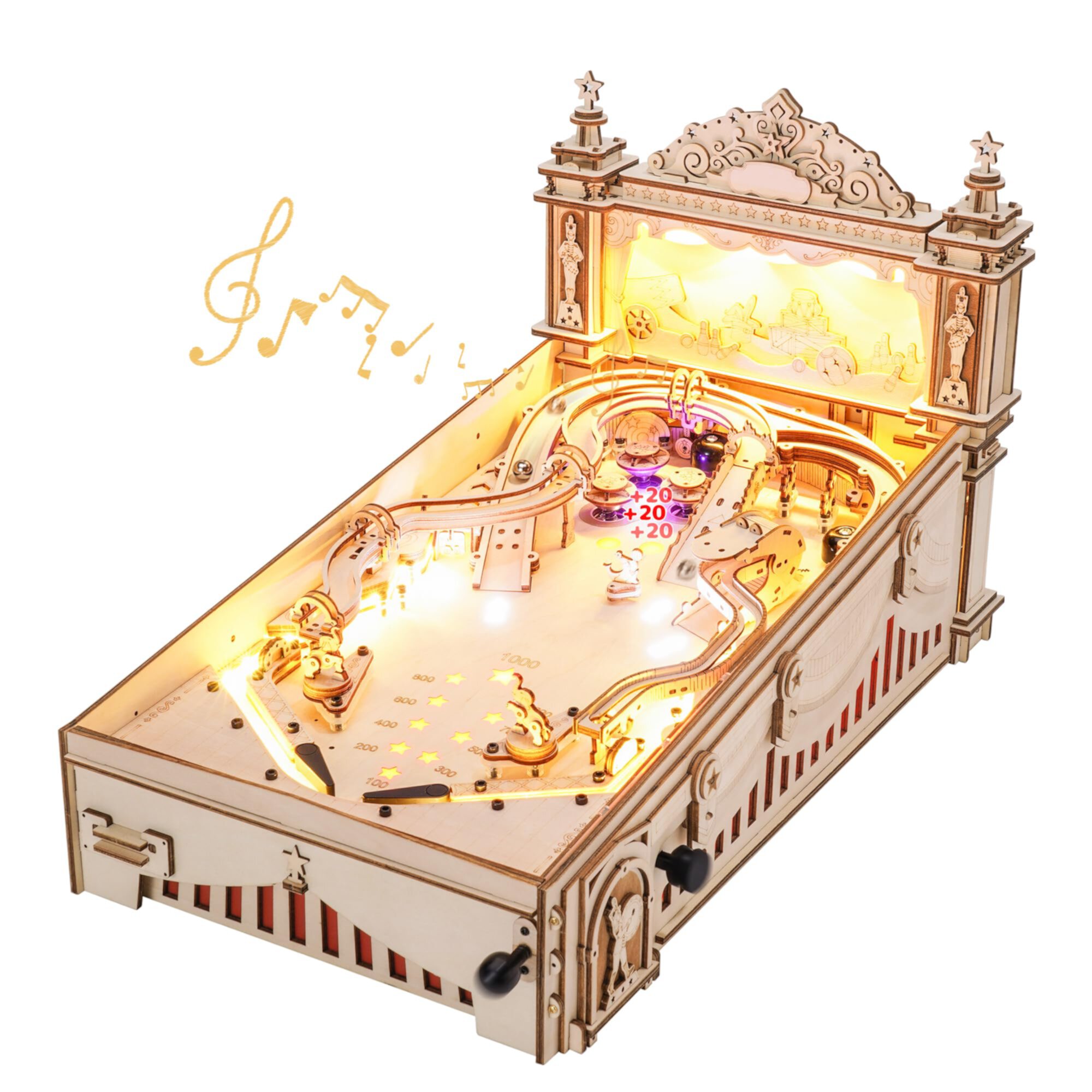 ROKR 3D Wooden Puzzle 3D Pinball Machine Mechanical Model,Diy Retro Games Marble Run,Christmas Birthday Gift for Adult 14+ Kid,482 Pcs ROKR