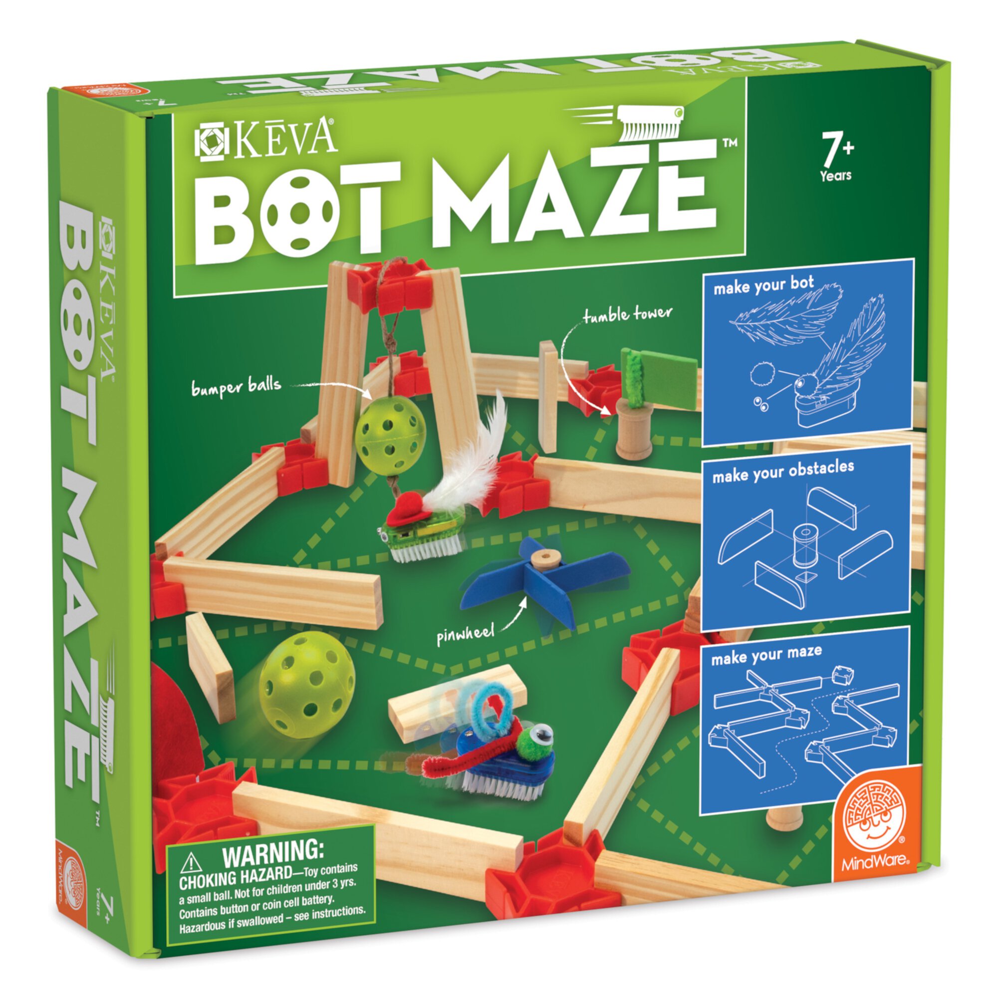 MindWare KEVA Bot Maze, Build Motorized Bots to Race Through Custom, Built Maze, Great for STEM Activities MindWare