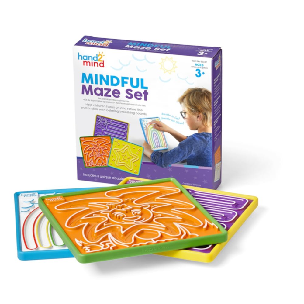 hand2mind Mindful Maze Boards, 3 Double Sided Breathing Boards with Finger Paths Hand2mind