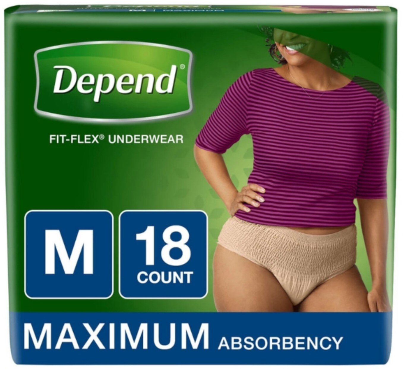 Depend Women's Fit-Flex Incontinence Underwear, Medium, 18 ea (Pack of 2) Depend