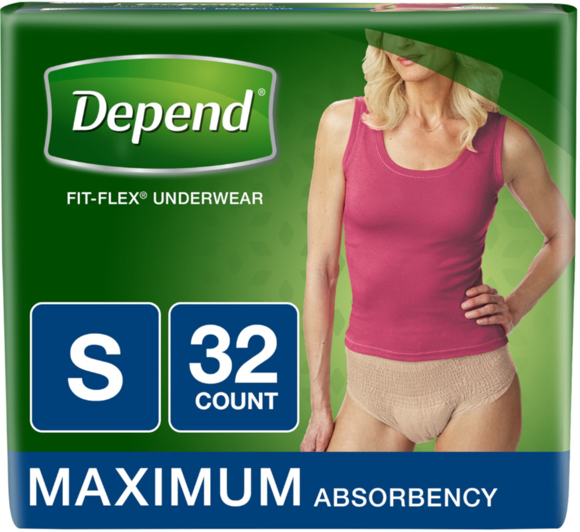 2 Pack - Depend FIT-FLEX Incontinence Underwear for Women, Maximum Absorbency, S, Tan 32 ea Depend