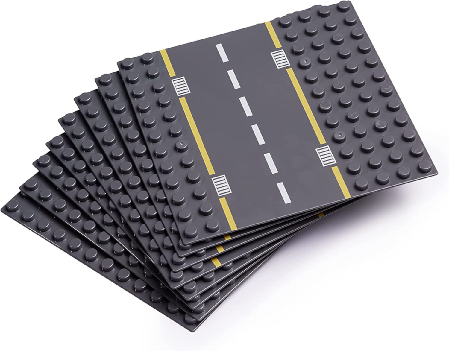 Large Building Blocks Road Base Plates – 8Pcs Straight and Curved Road Apostrophe Games