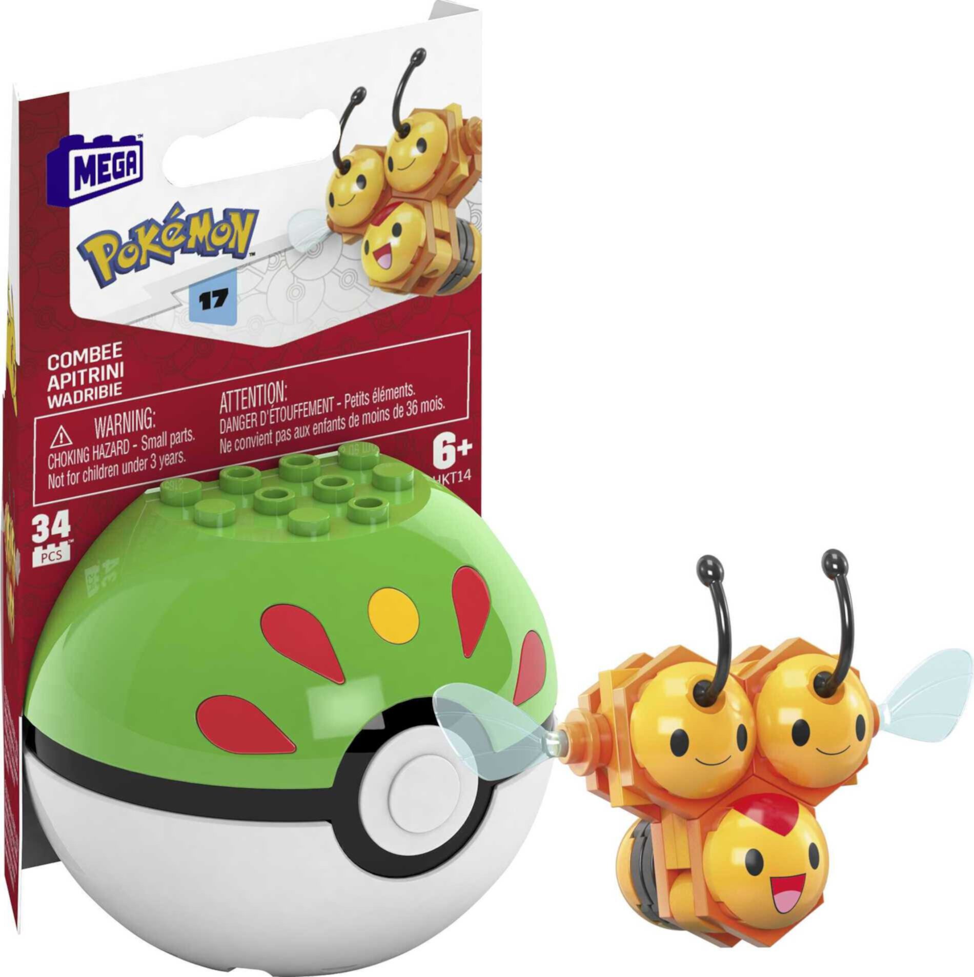 Конструктор MEGA Pokemon Combee (15 деталей) с фигуркой и мячиком для детей Mega